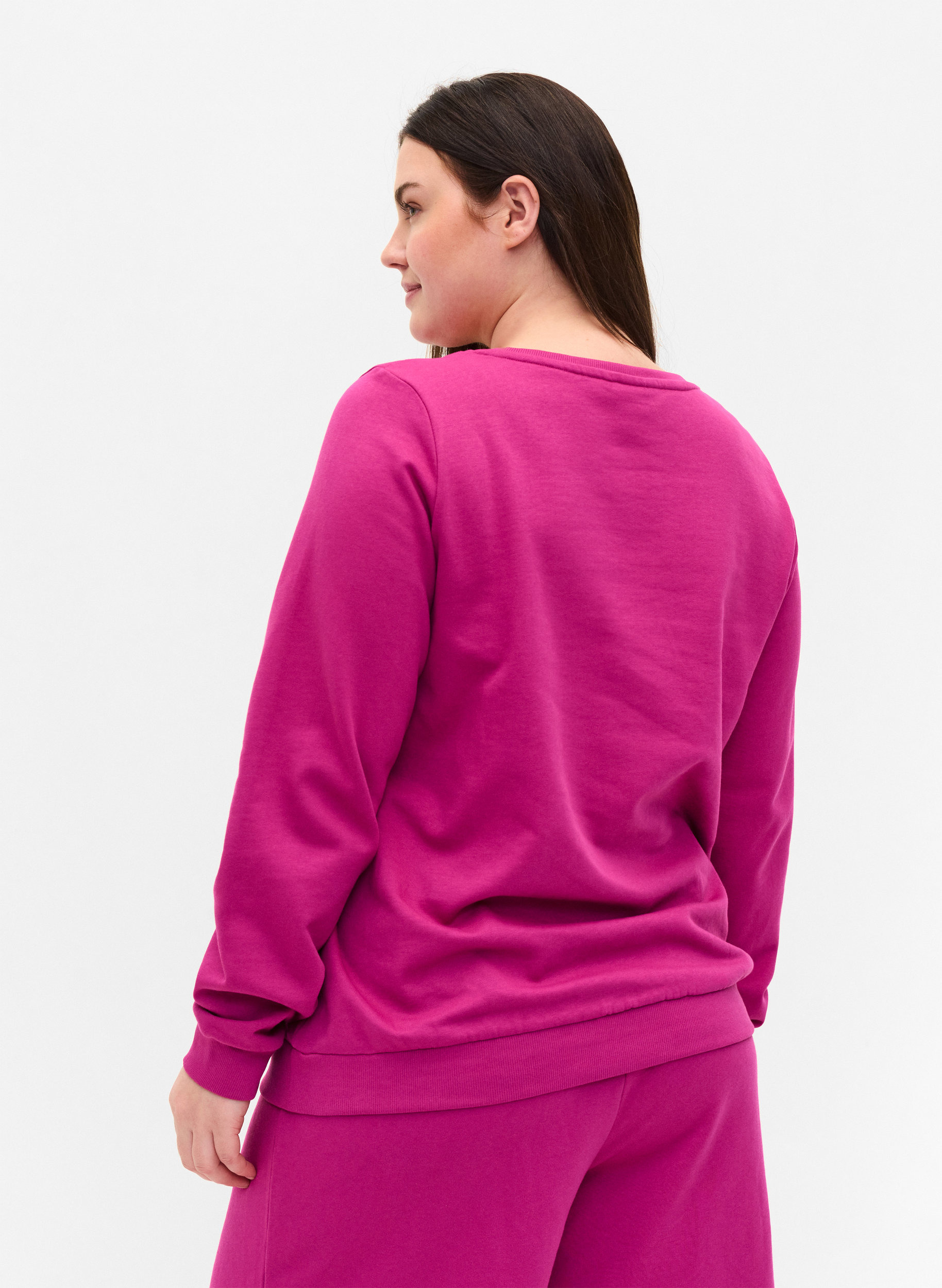 Baumwollsweatshirt mit Textaufdruck, Festival Fuchsia, Model