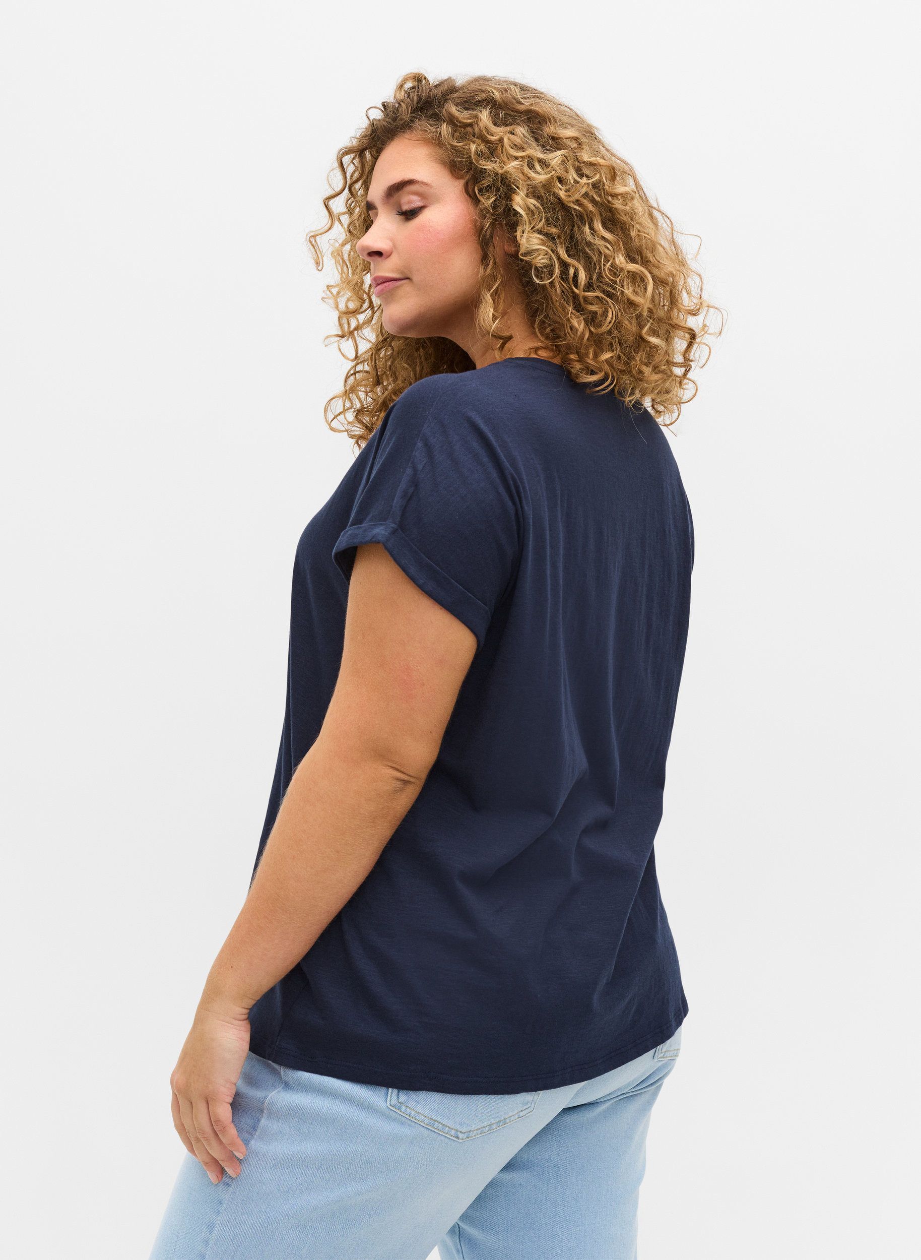 T-Shirt mit Aufdruck in Bio-Baumwolle, Navy Blazer Silver, Model image number 1