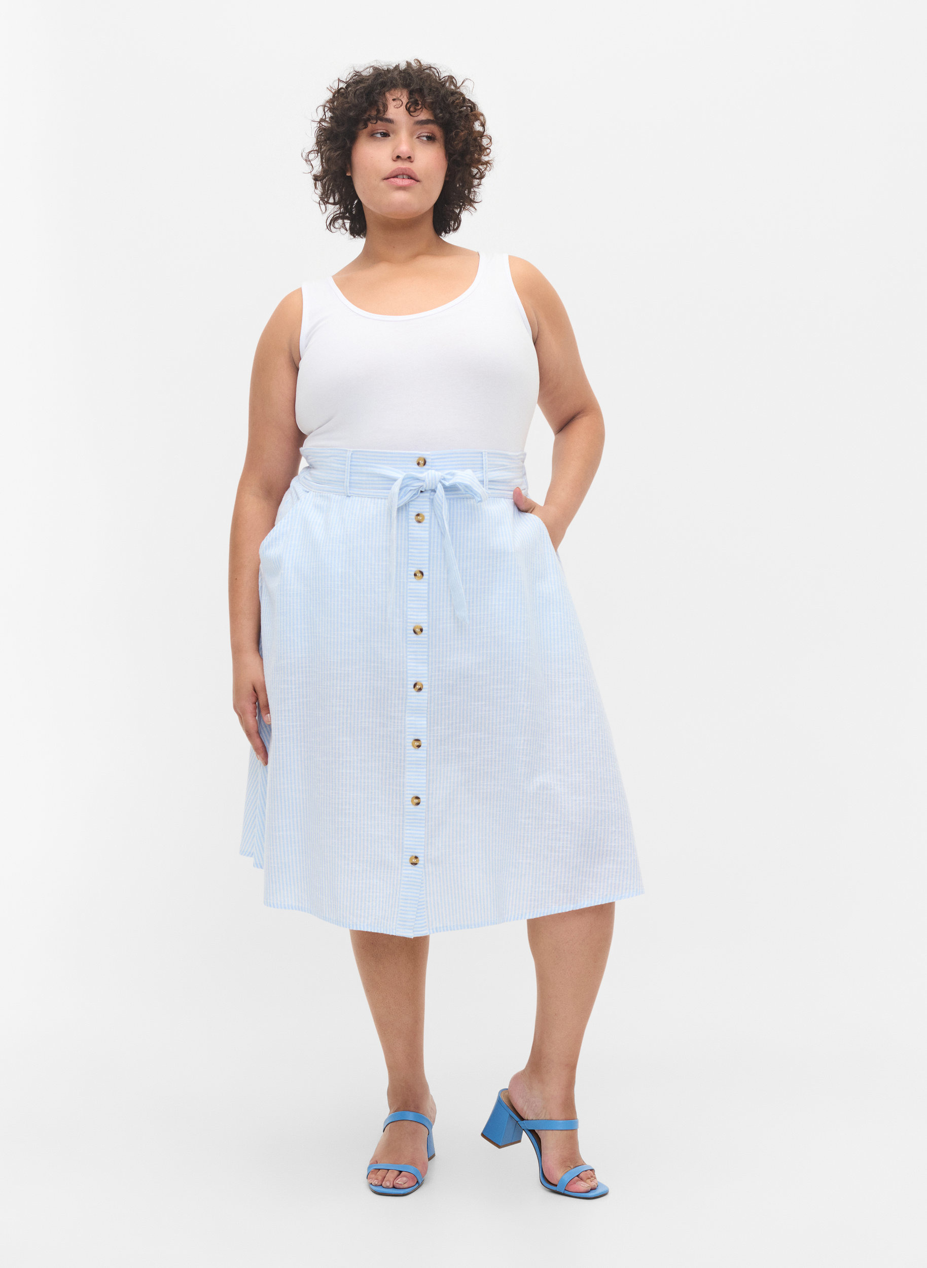 Gestreifter Rock aus Baumwolle mit Taschen, Blue Bell Stripe, Model