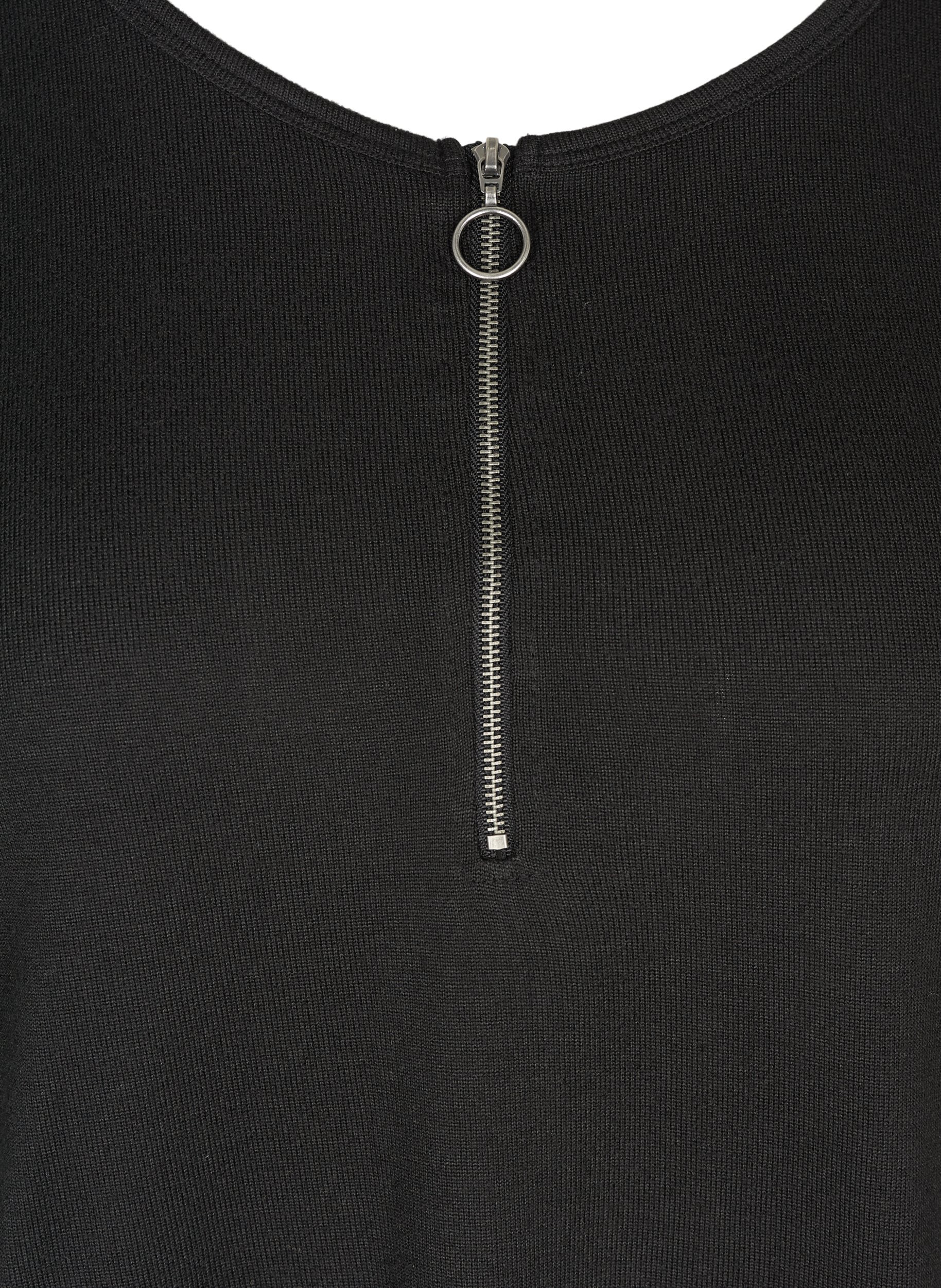 Bluse mit 3/4 Ärmeln und Reißverschluss, BLACK, Packshot image number 2