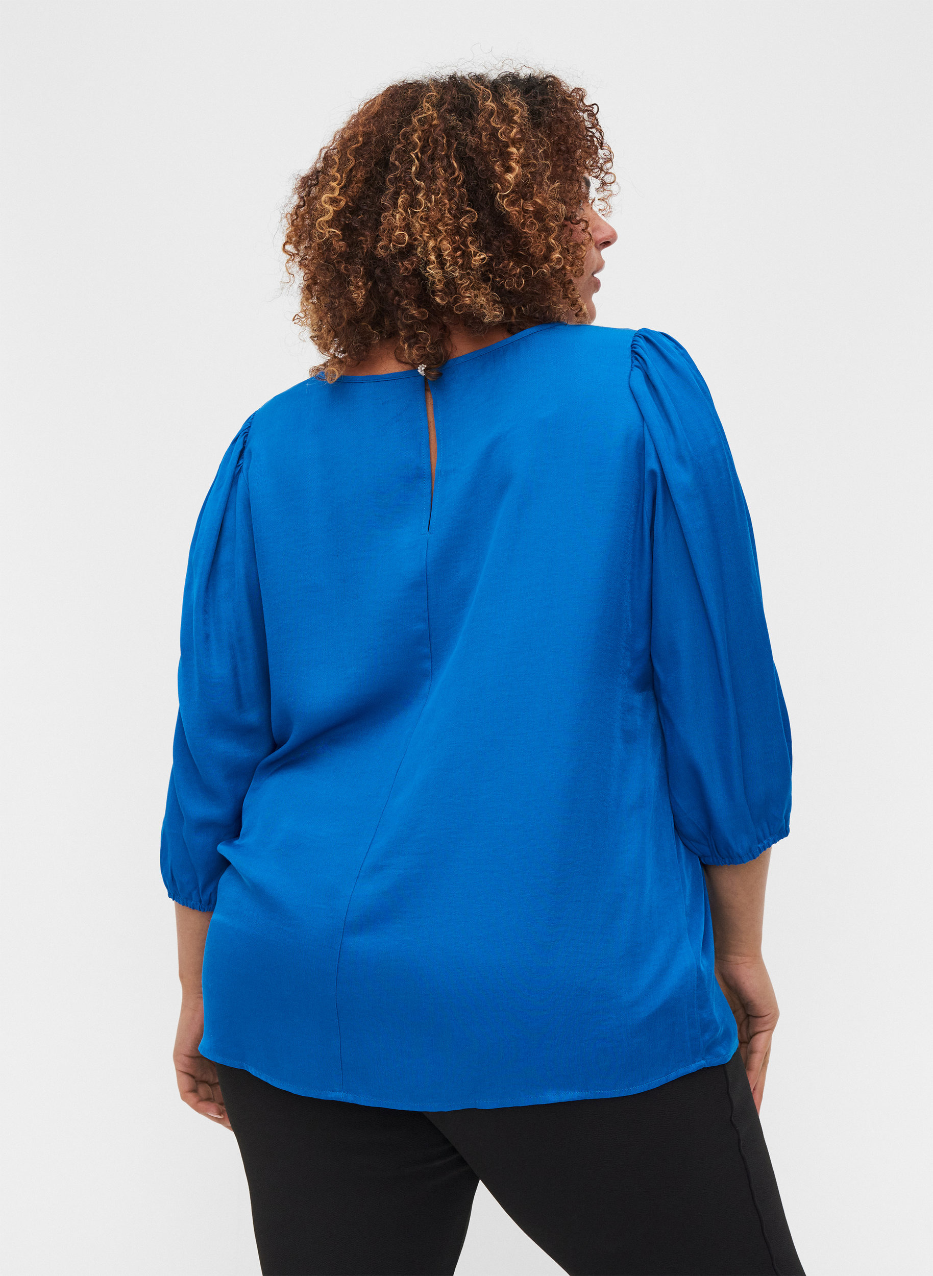 Bluse mit A-Linie, V-Ausschnitt und 3/4-Ärmeln, Princess Blue, Model image number 1