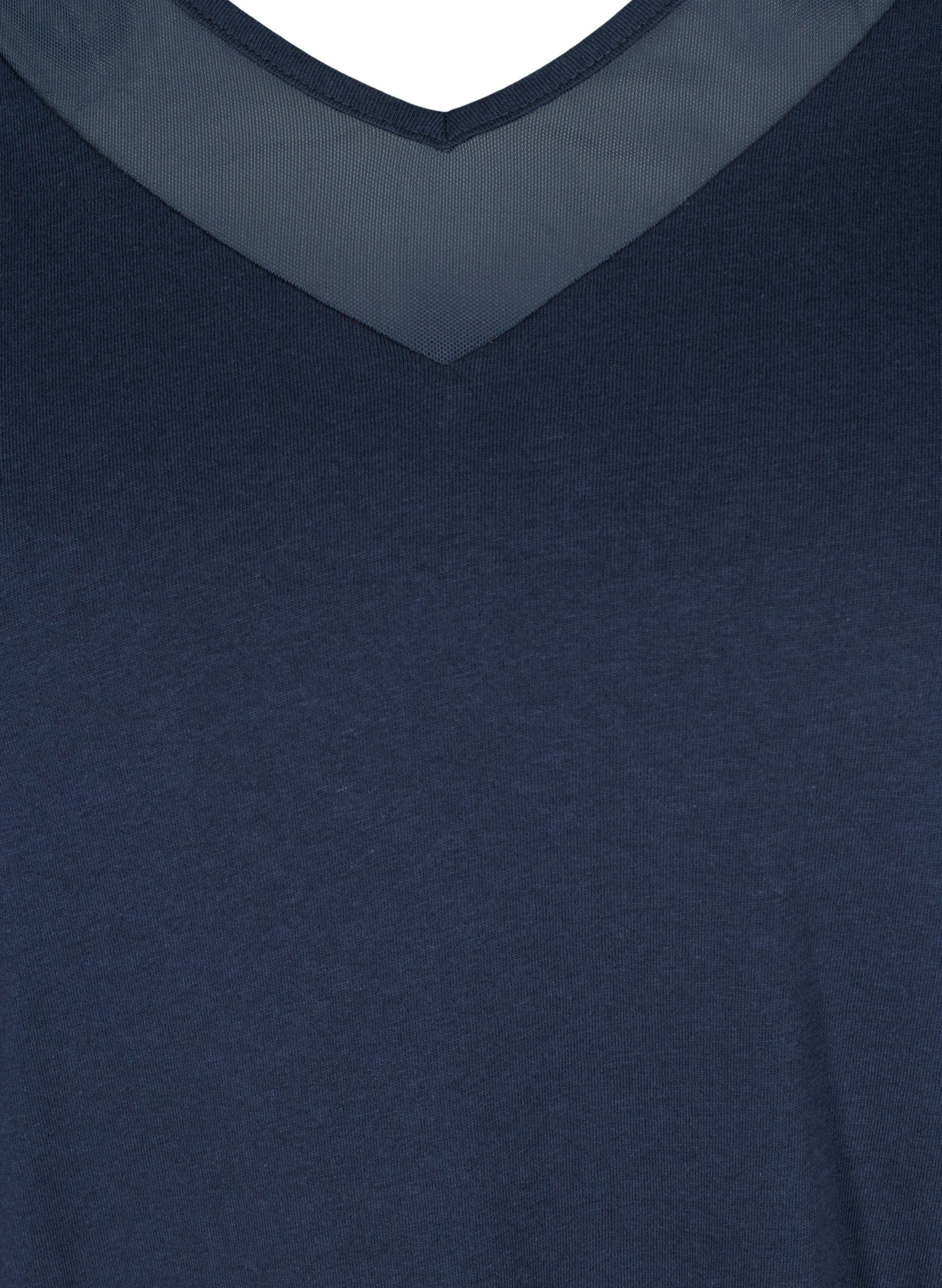 Kurzarm T-Shirt mit V-Ausschnitt und Mesh, Navy Blazer, Packshot image number 2