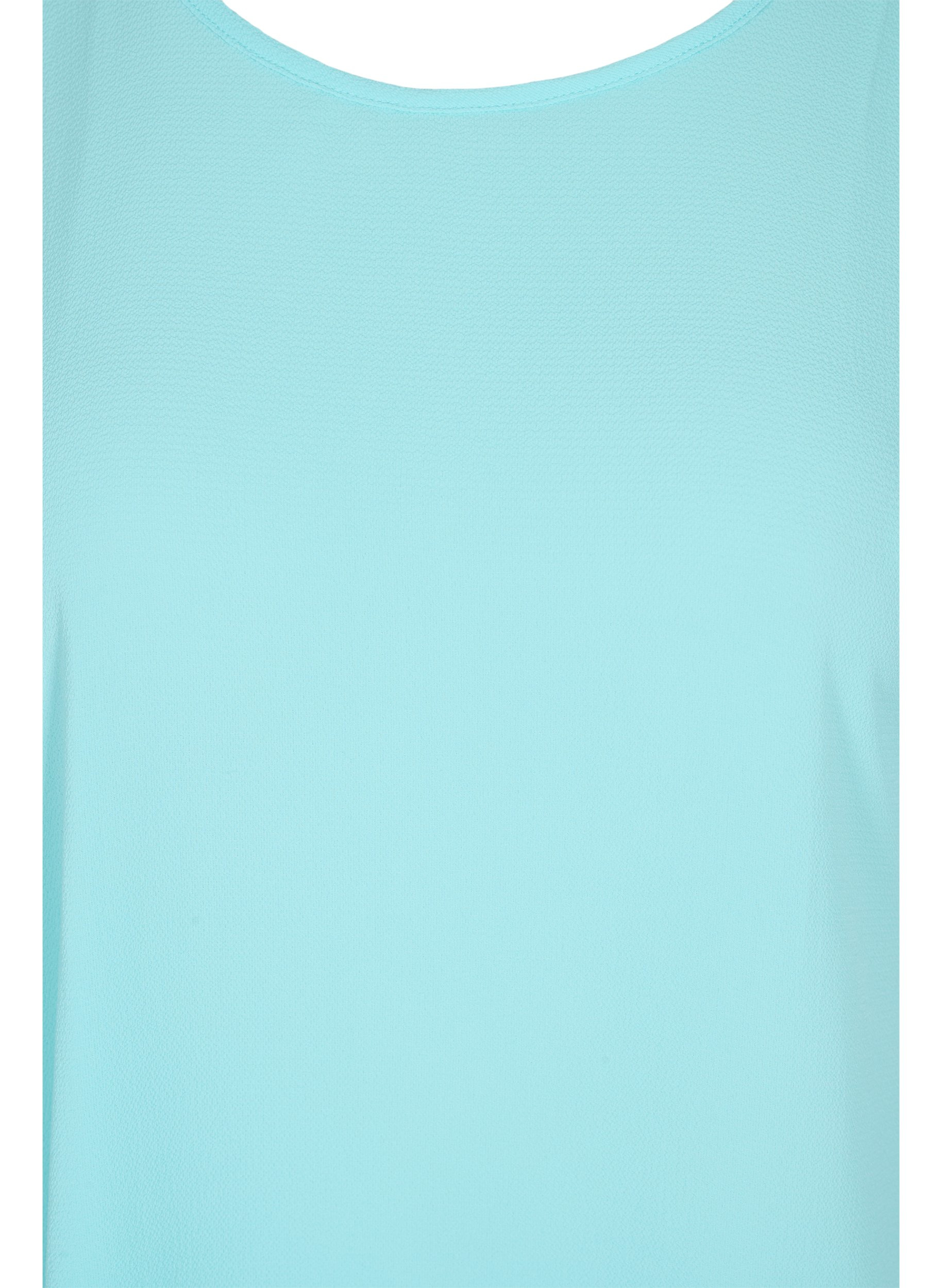 Bluse mit kurzen Ärmeln und Rundhalsausschnitt, Aqua Splash, Packshot image number 2