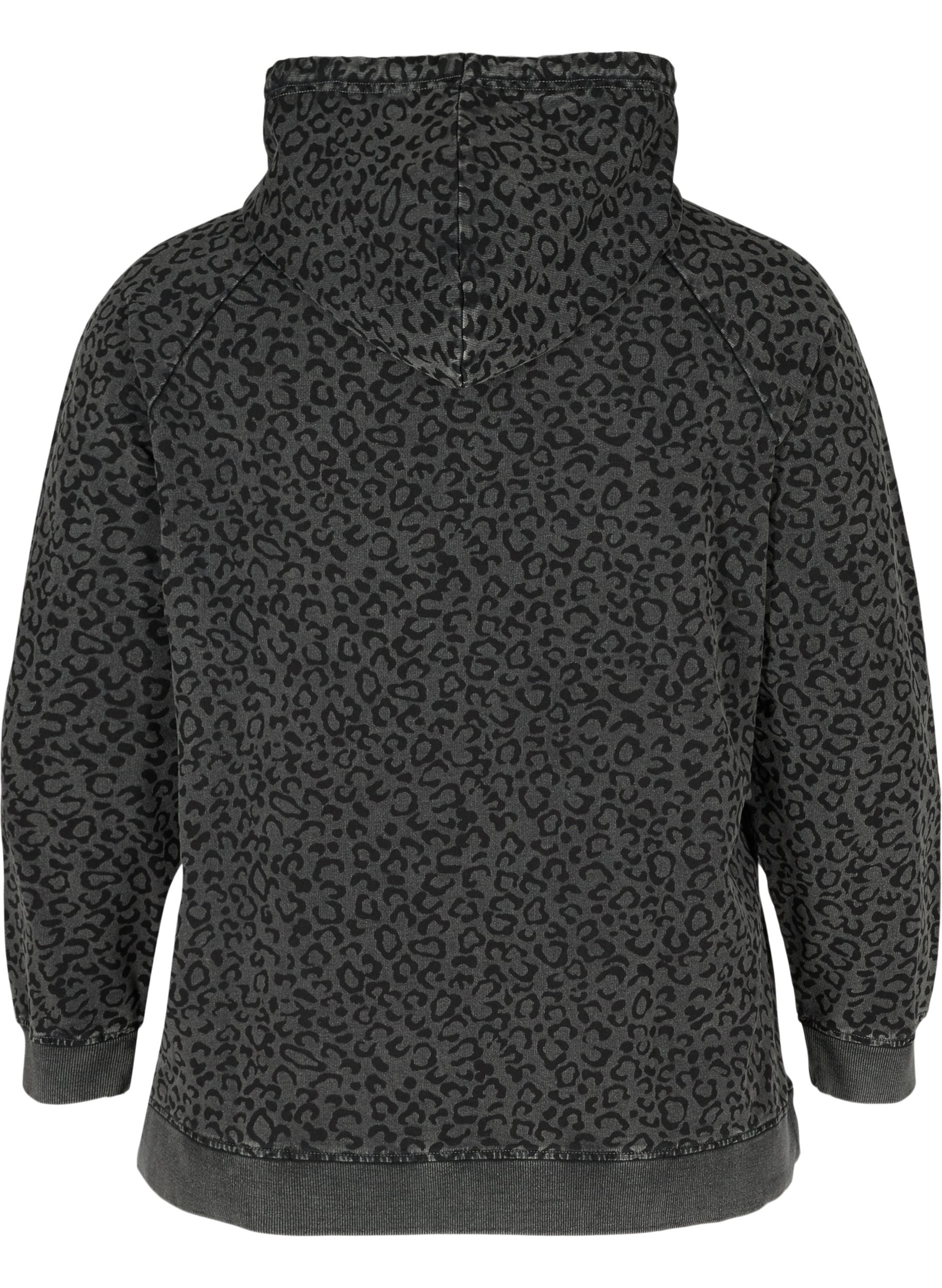 Sweatshirt aus Bio-Baumwolle mit Kapuze und Leo-Print, Grey Leo Acid Wash, Packshot image number 1
