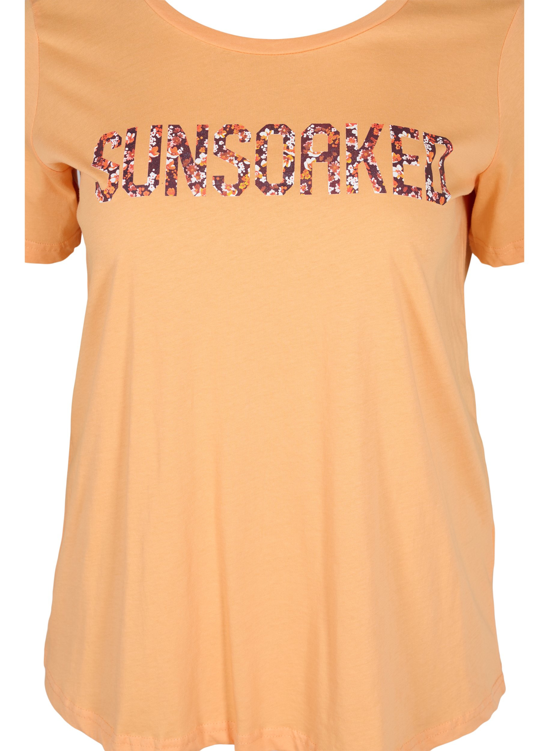 Kurzarm T-Shirt aus Baumwolle mit Aufdruck, Apricot Nectar SUN, Packshot image number 2