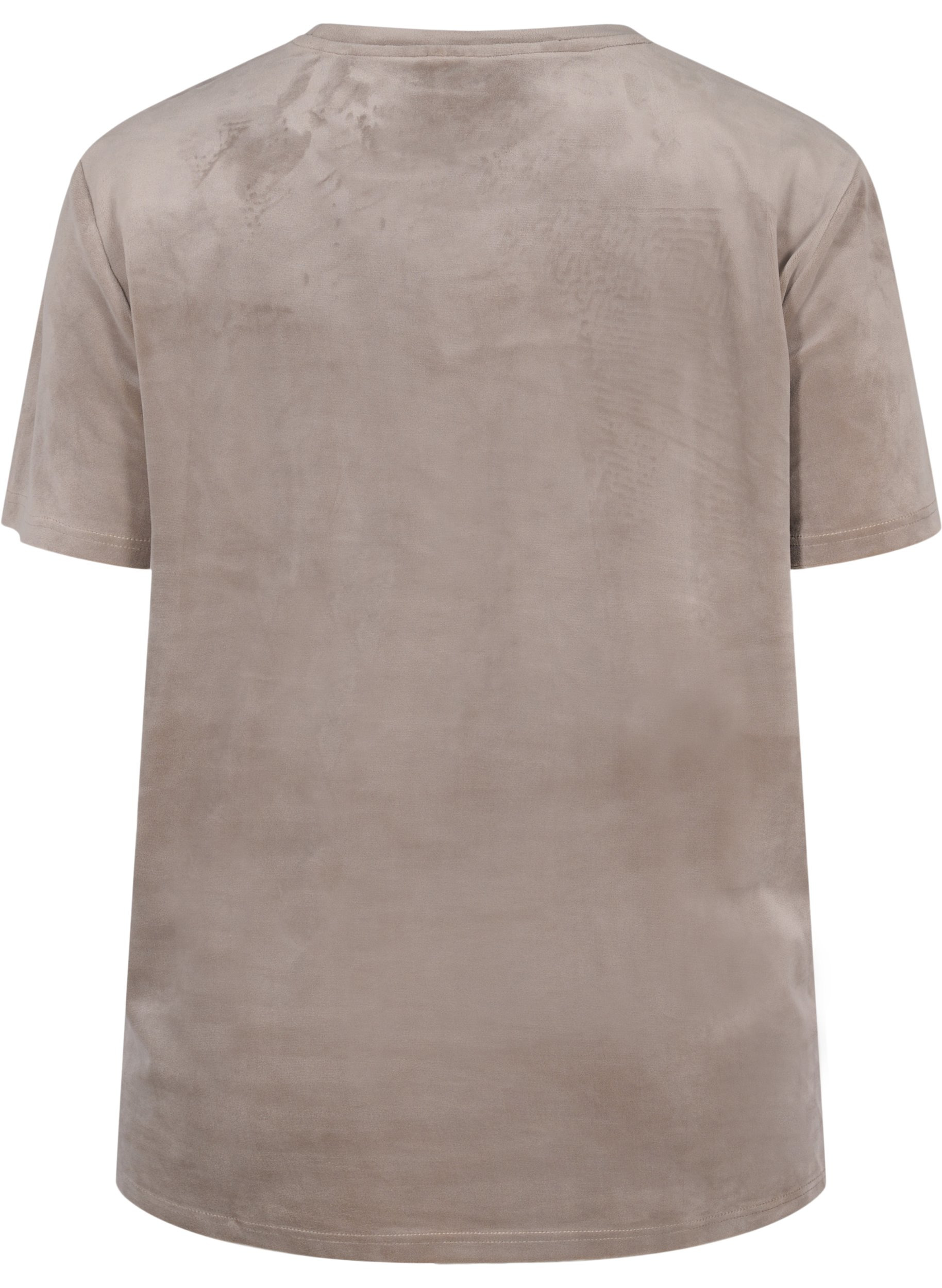 Kurzarm Velours T-Shirt, Taupe Gray, Packshot image number 1