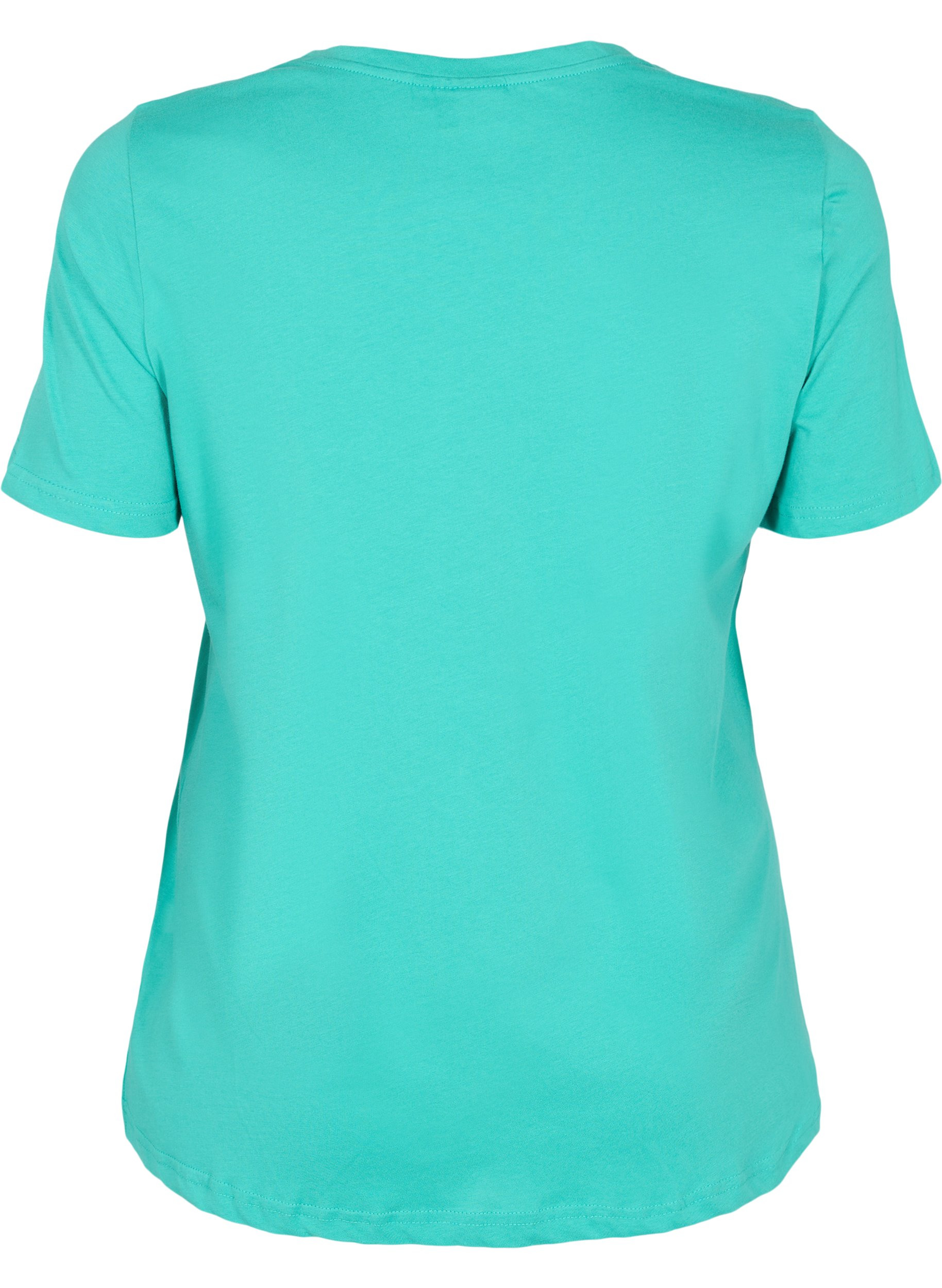 Kurzärmeliges Baumwoll-T-Shirt mit Druck, Sea Green, Packshot image number 1