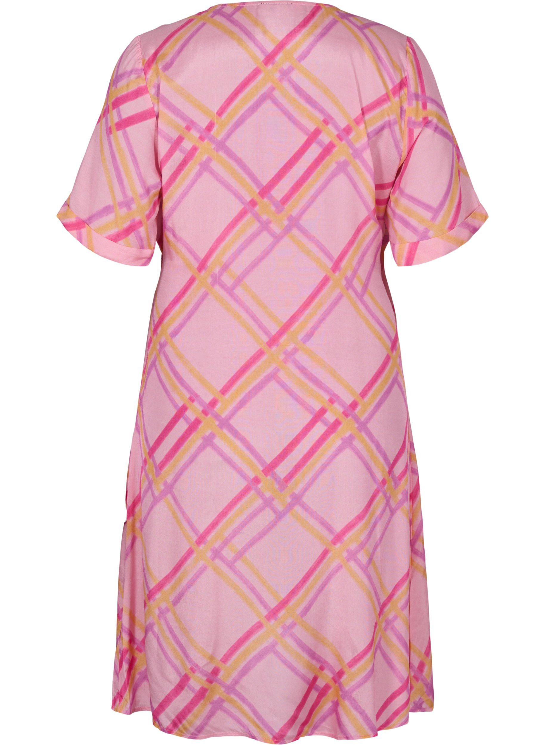 Kariertes Kleid aus Viskose mit Wickeleffekt, Pink Check, Packshot image number 1