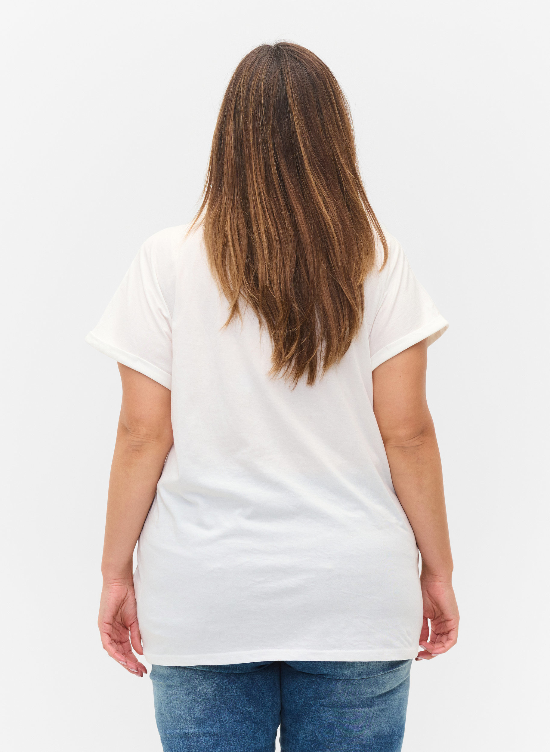 Kurzarm T-Shirt mit Lochstickerei, Off White Mel, Model image number 1