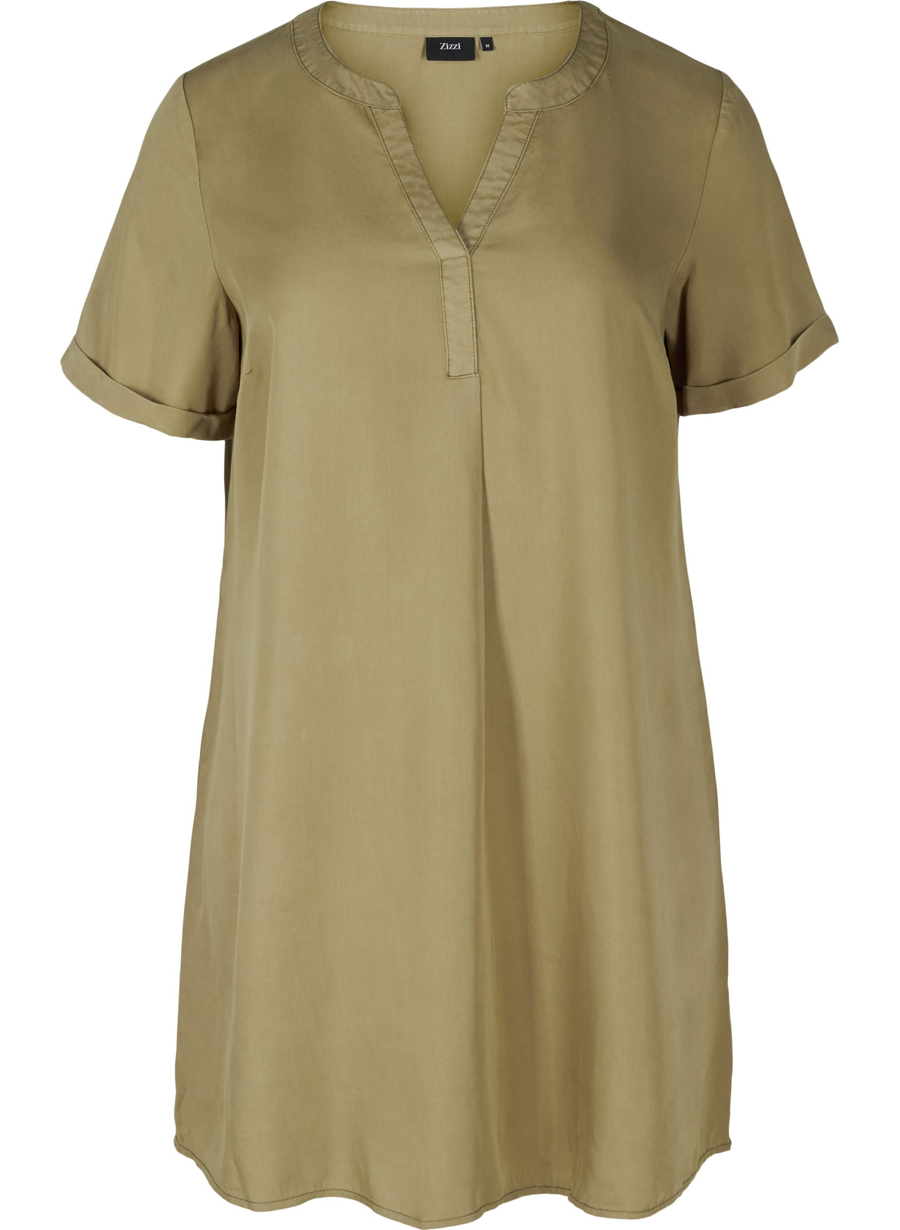 Kurzarm Kleid mit V-Ausschnitt, Dusky Green, Packshot image number 0