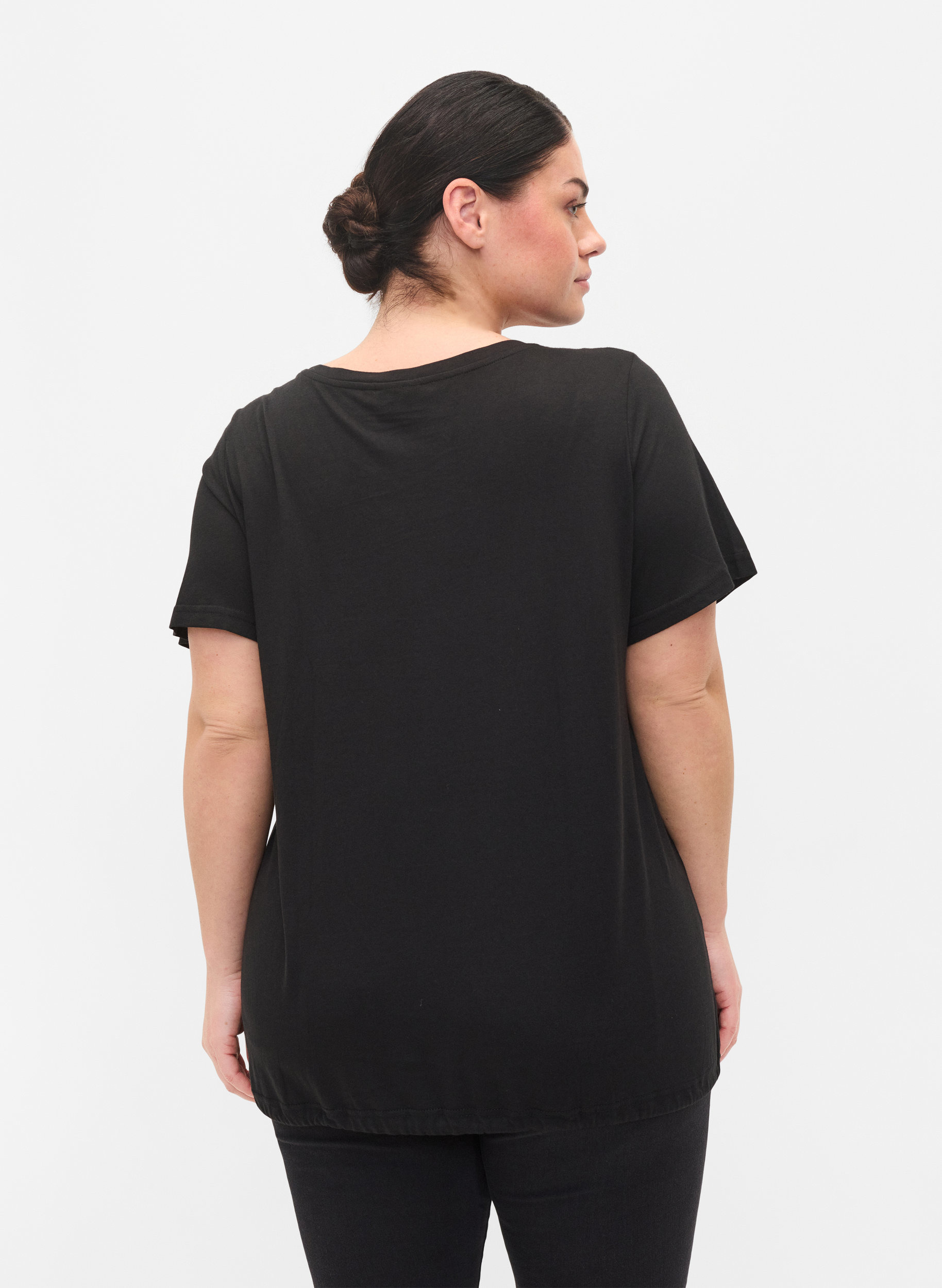 T-Shirt mit verstellbarem Saum, Black, Model image number 1