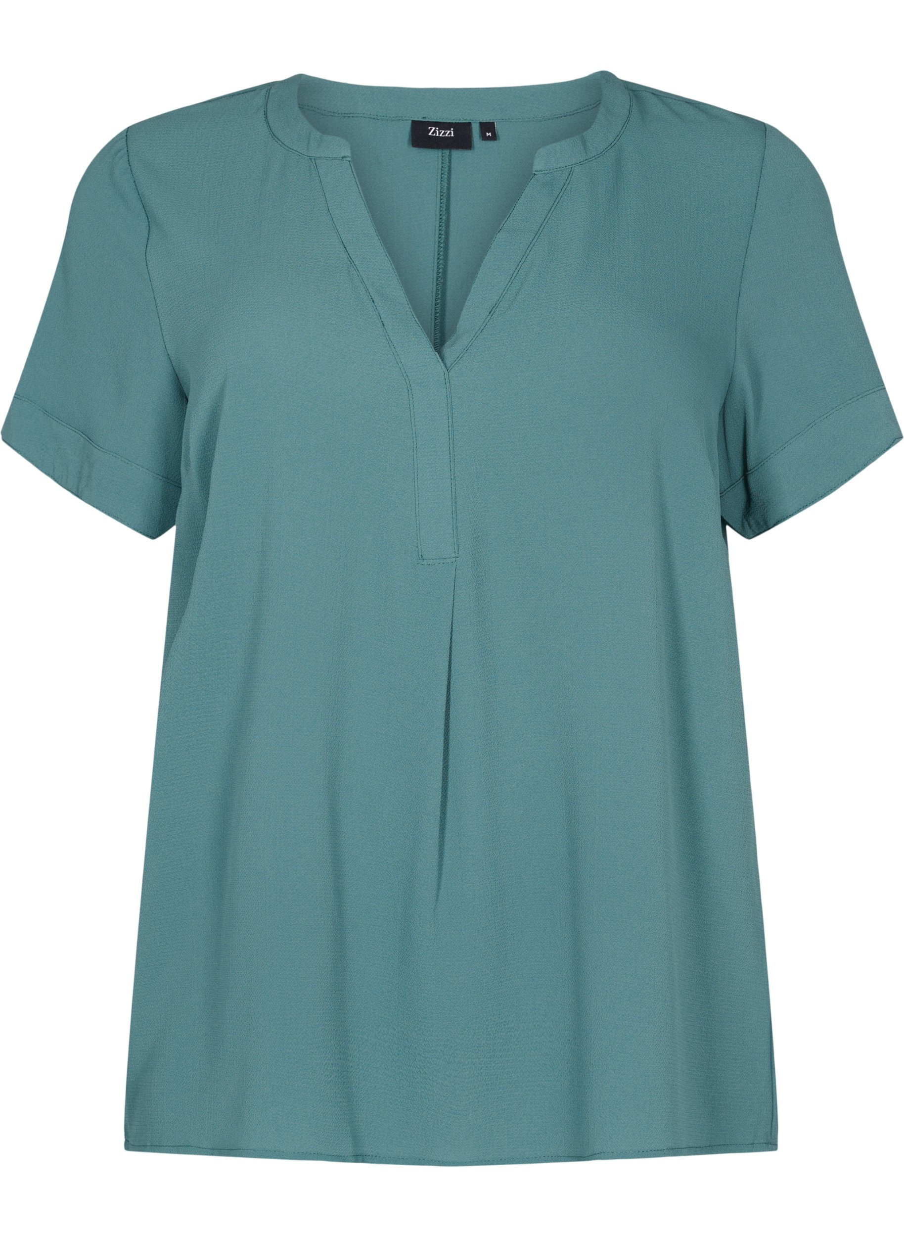 Kurzärmelige Bluse mit V-Ausschnitt, Mallard Green, Packshot image number 0