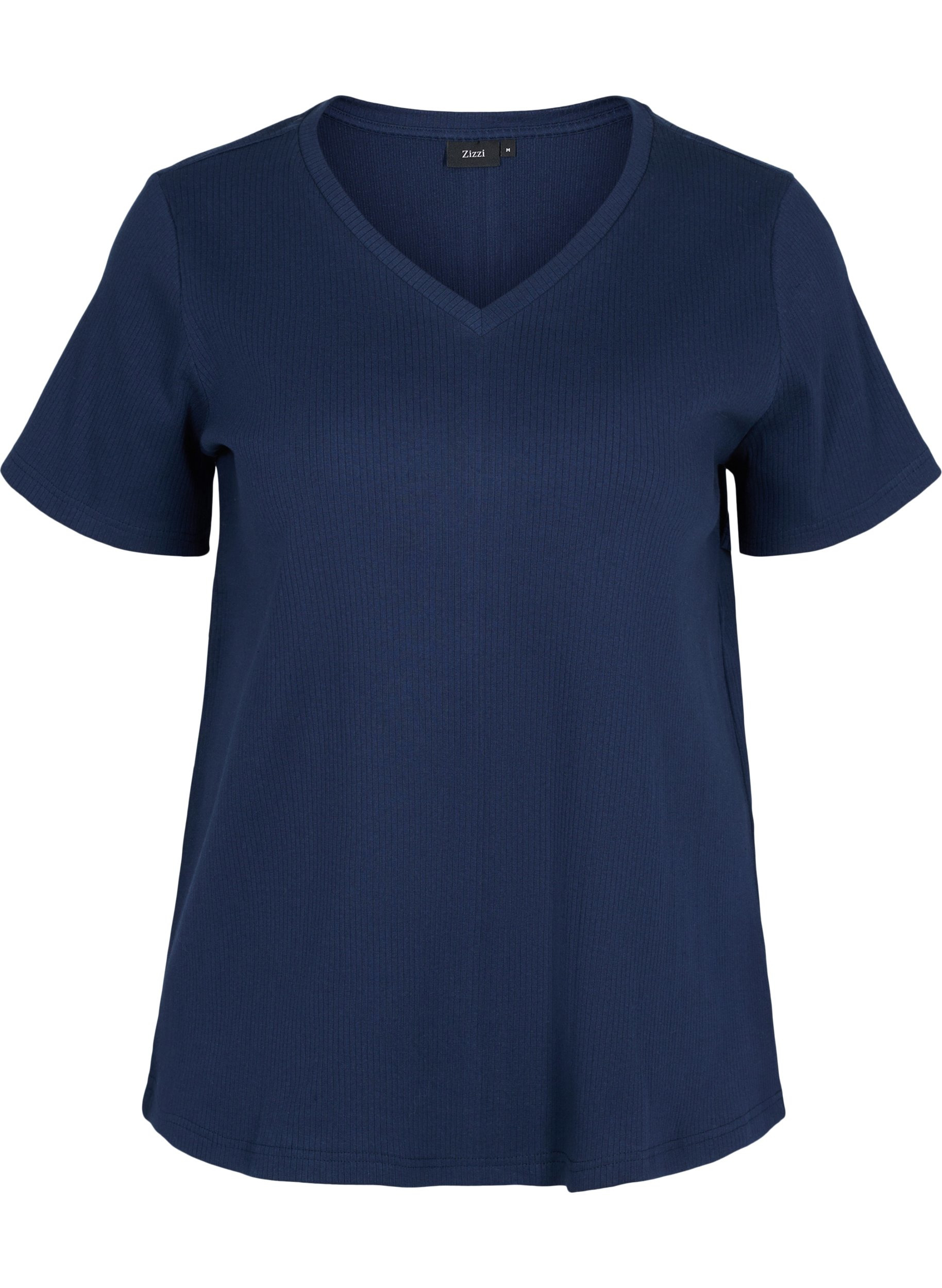 T-Shirt aus Baumwolle mit Rippstruktur, Navy Blazer, Packshot image number 0