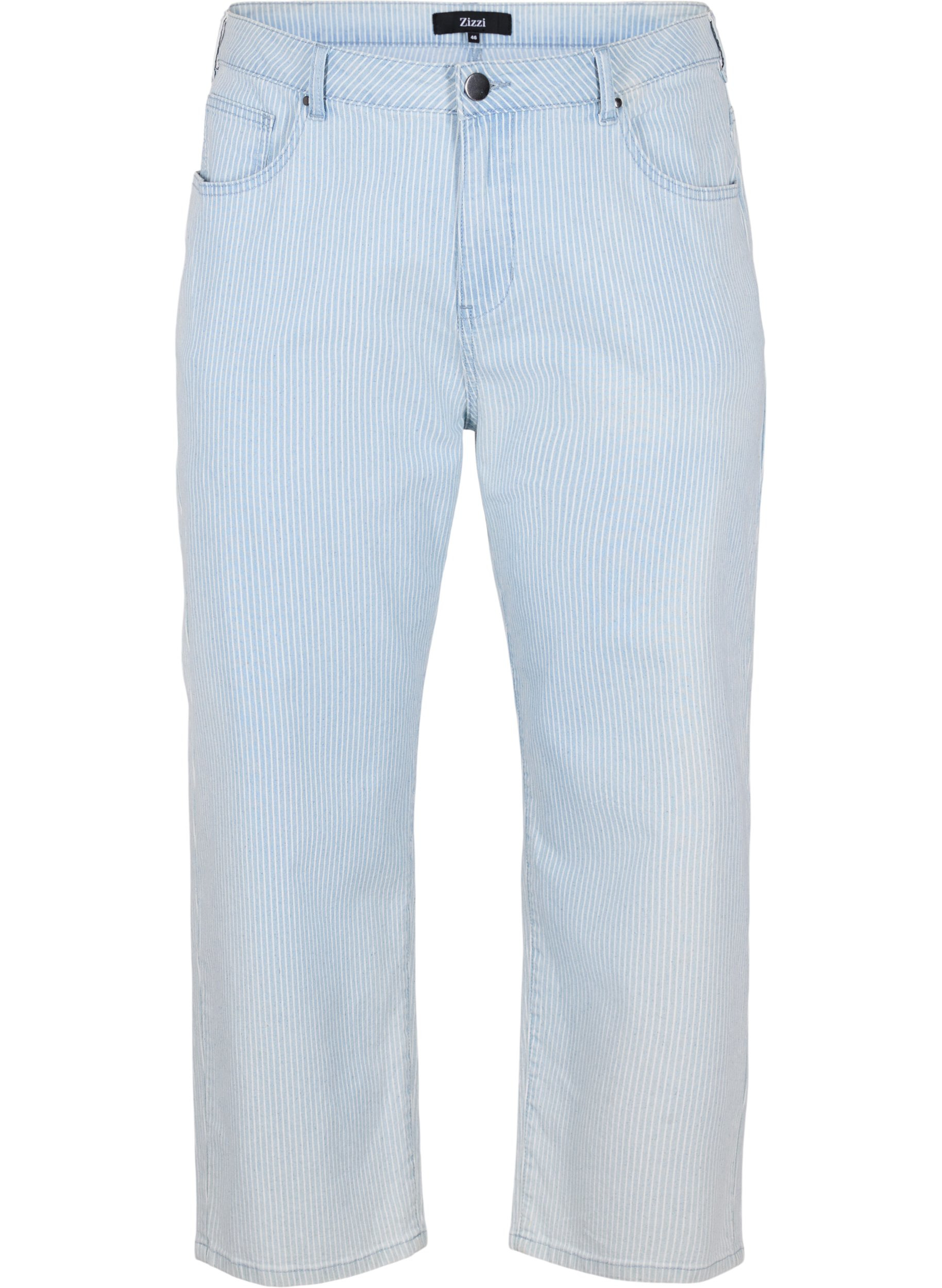 Straight Jeans mit Knöchellänge und Streifen, Light Blue Stripe, Packshot image number 0