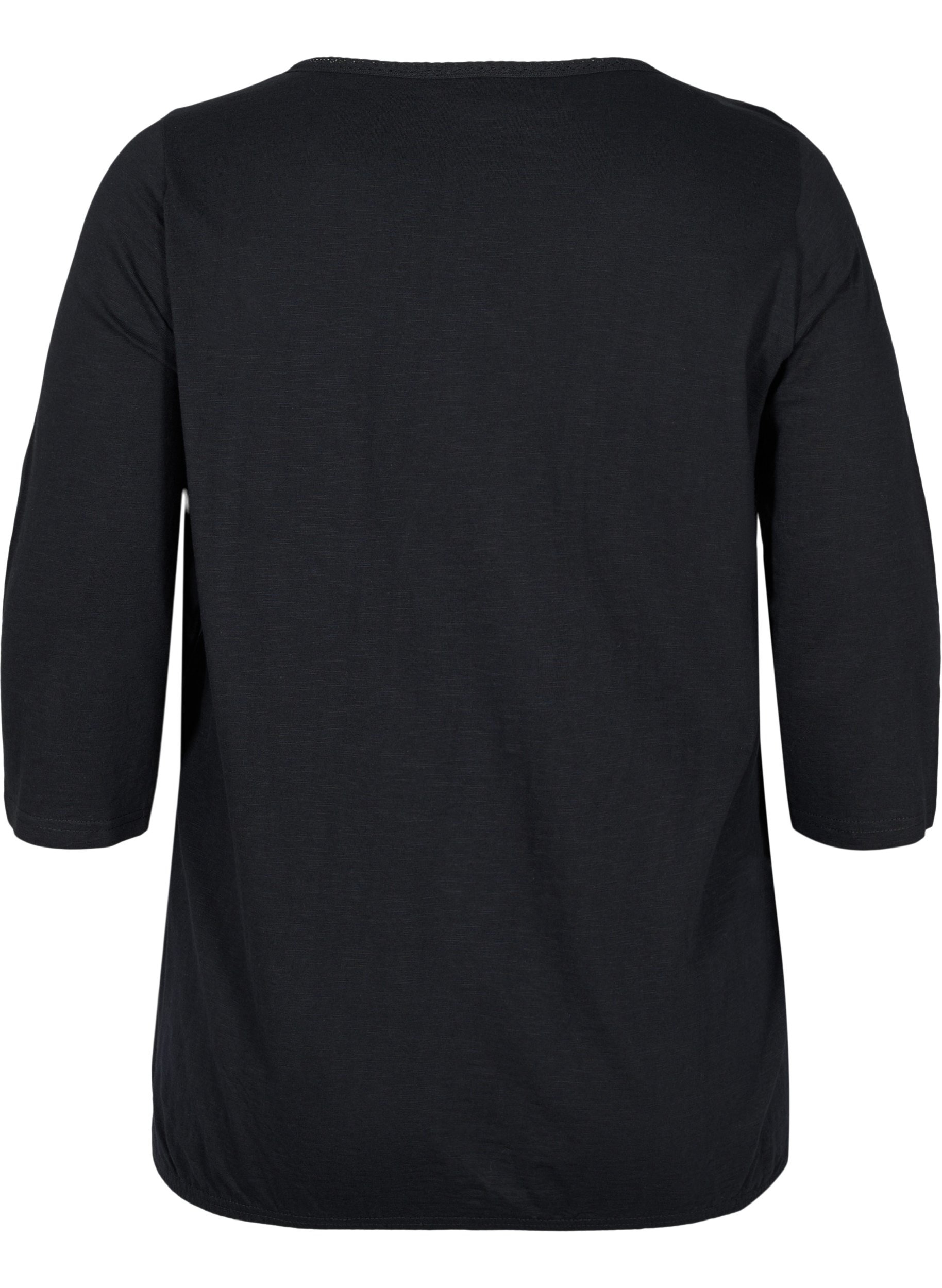 Einfarbige Bluse mit 3/4-Ärmel aus Baumwolle, Black, Packshot image number 1
