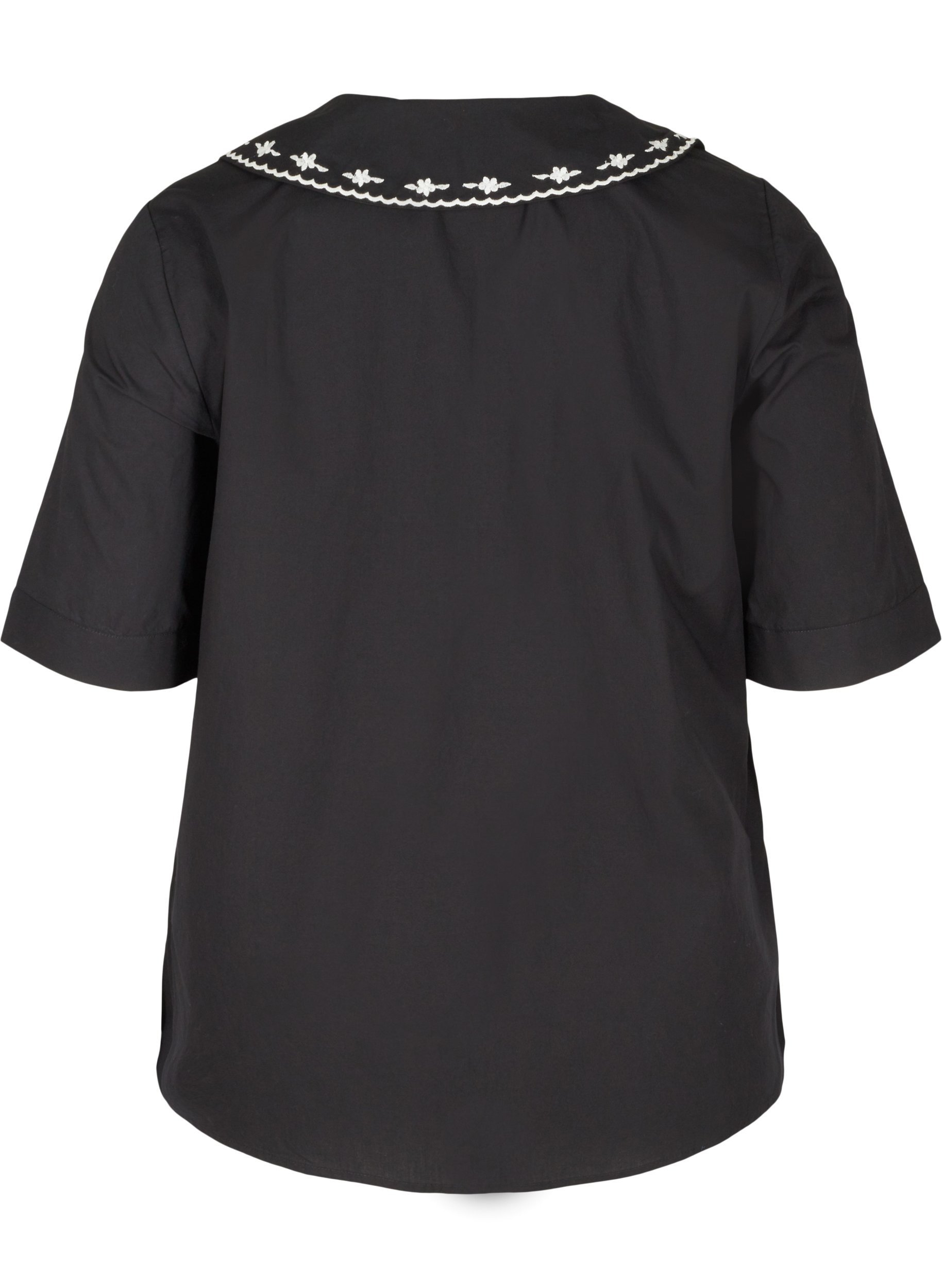 Kurzarm Hemdbluse aus Baumwolle mit großem Kragen, Black w. White, Packshot image number 1