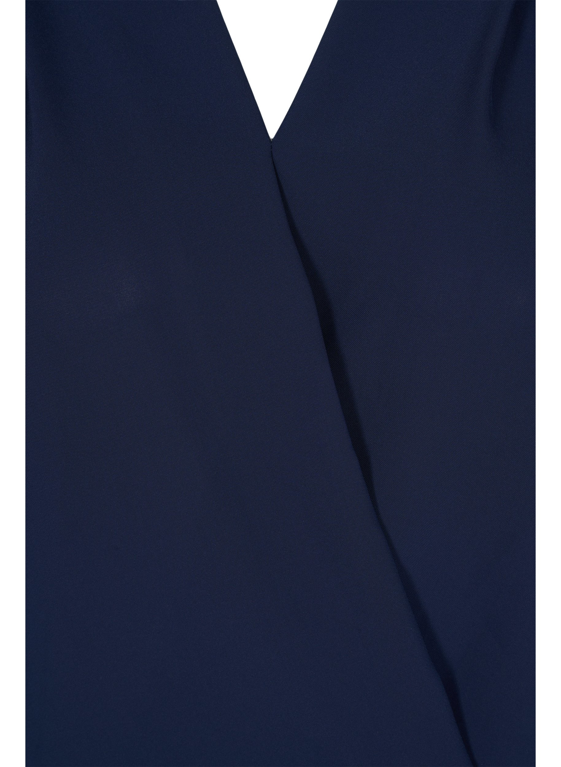 Bluse mit Wickel-Look, V-Ausschnitt und 3/4-Ärmel, Navy Blazer, Packshot image number 2