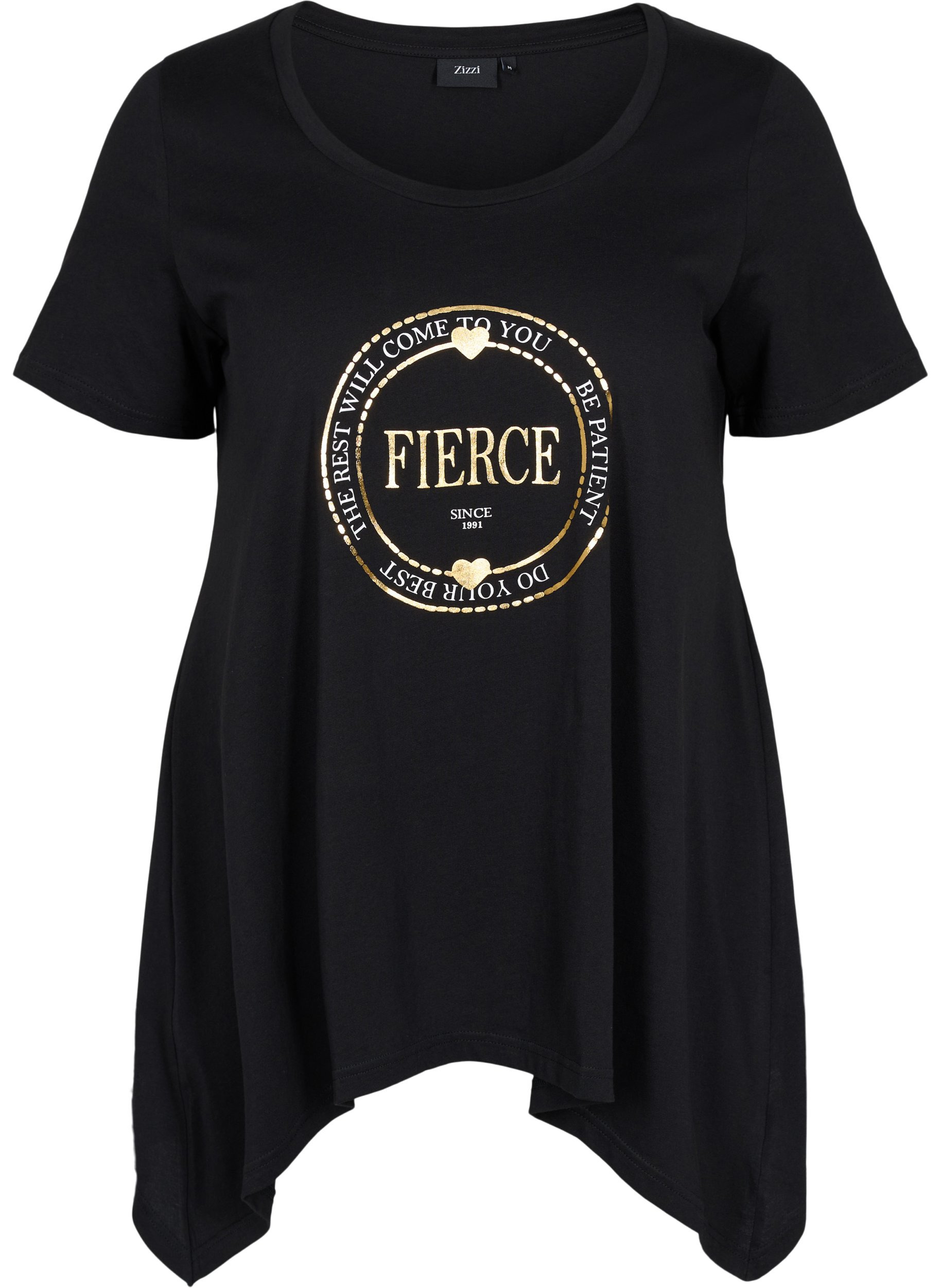 Kurzarm T-Shirt aus Baumwolle mit A-Linie, Black FIERCE, Packshot image number 0