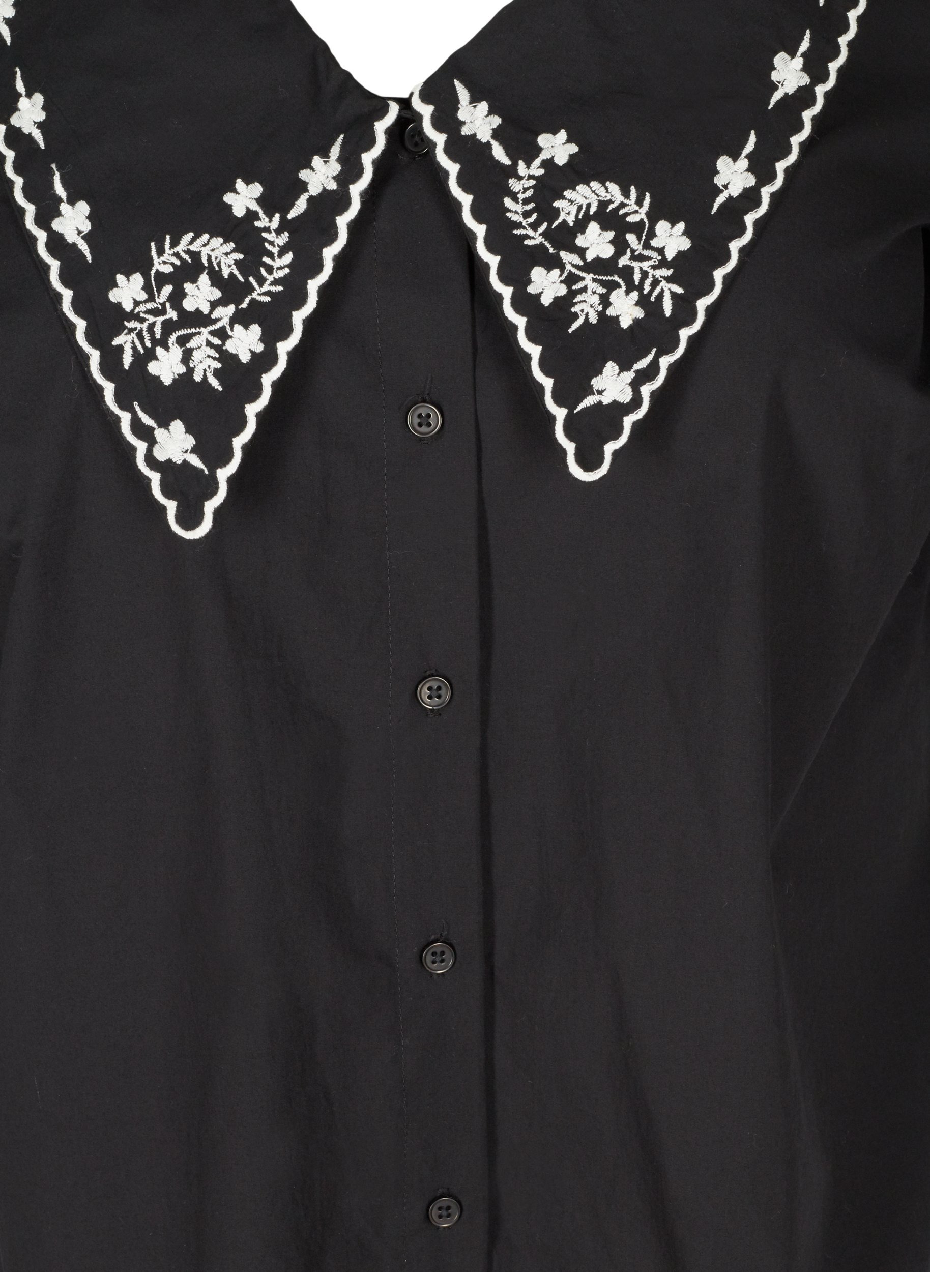 Kurzarm Hemdbluse aus Baumwolle mit großem Kragen, Black w. White, Packshot image number 2