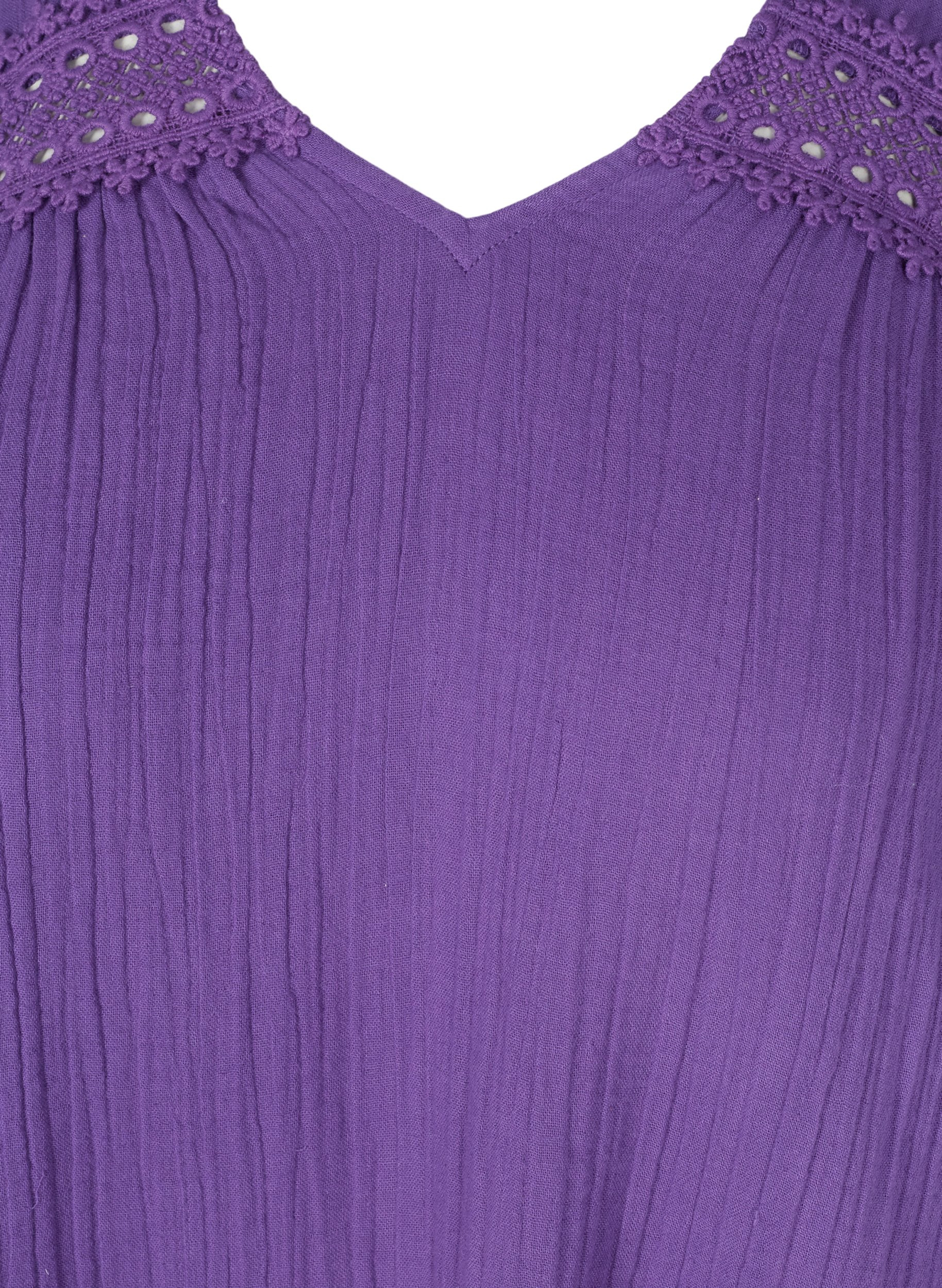 Kurzärmeliges Baumwollkleid mit Spitzendetails, Violet Indigo, Packshot image number 2
