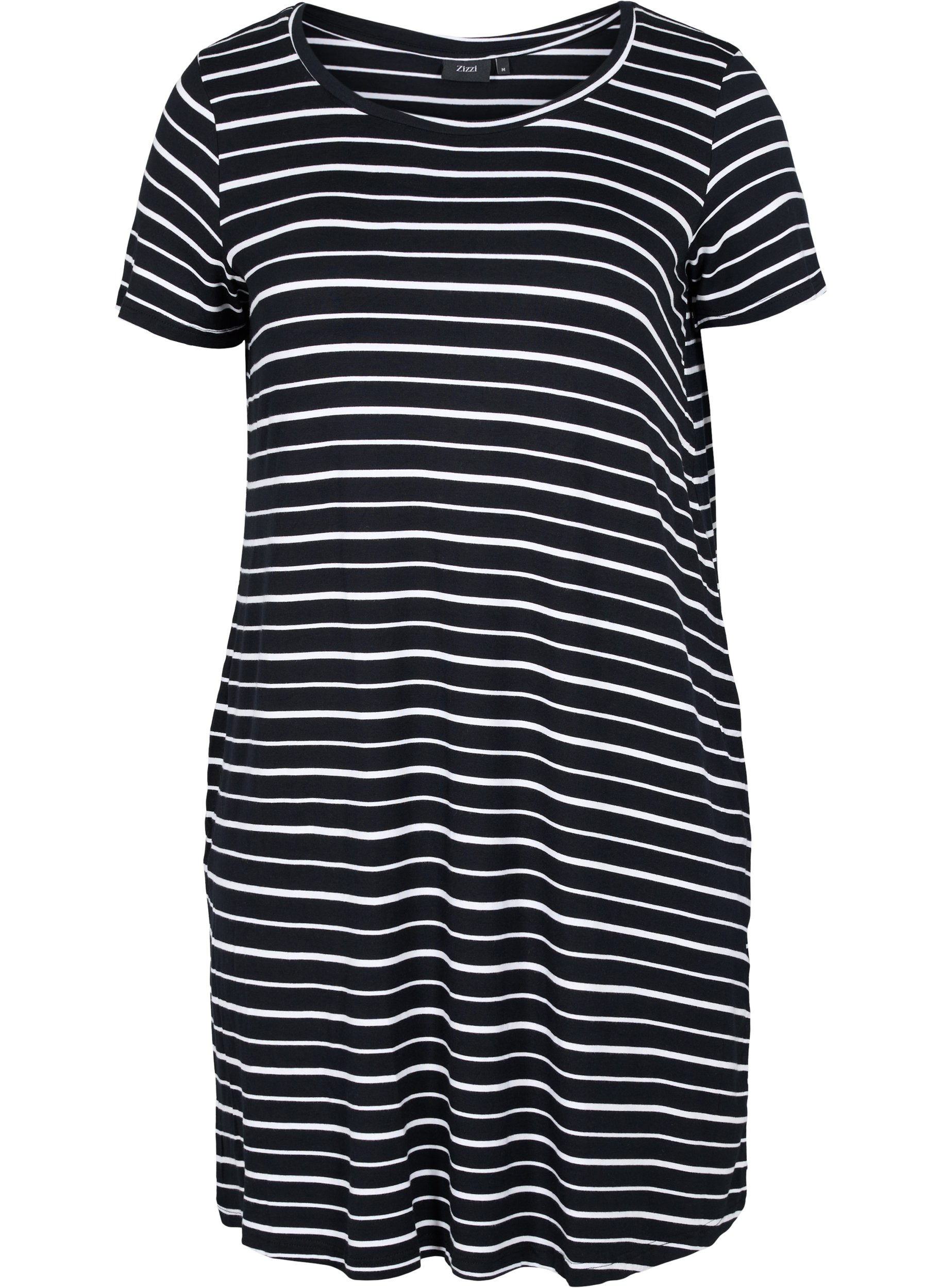 Kleid mit kurzen Ärmeln, Black w. Stripe, Packshot image number 0