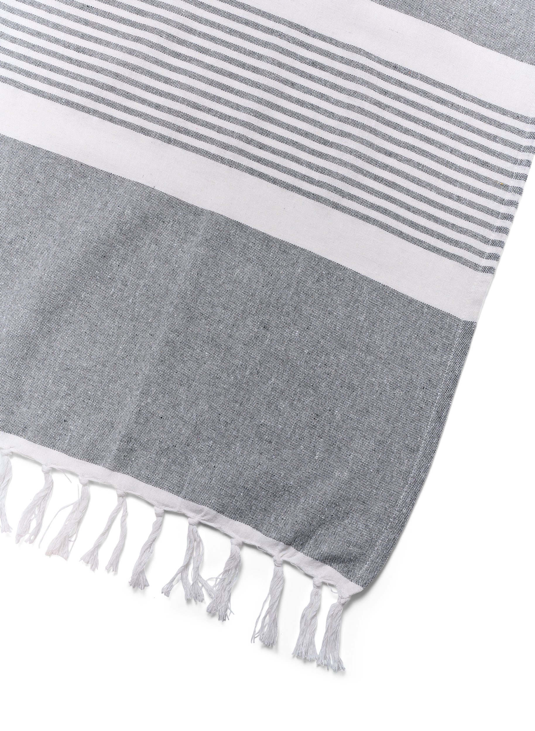 Gestreiftes Handtuch mit Fransen, Medium Grey Melange, Packshot image number 2