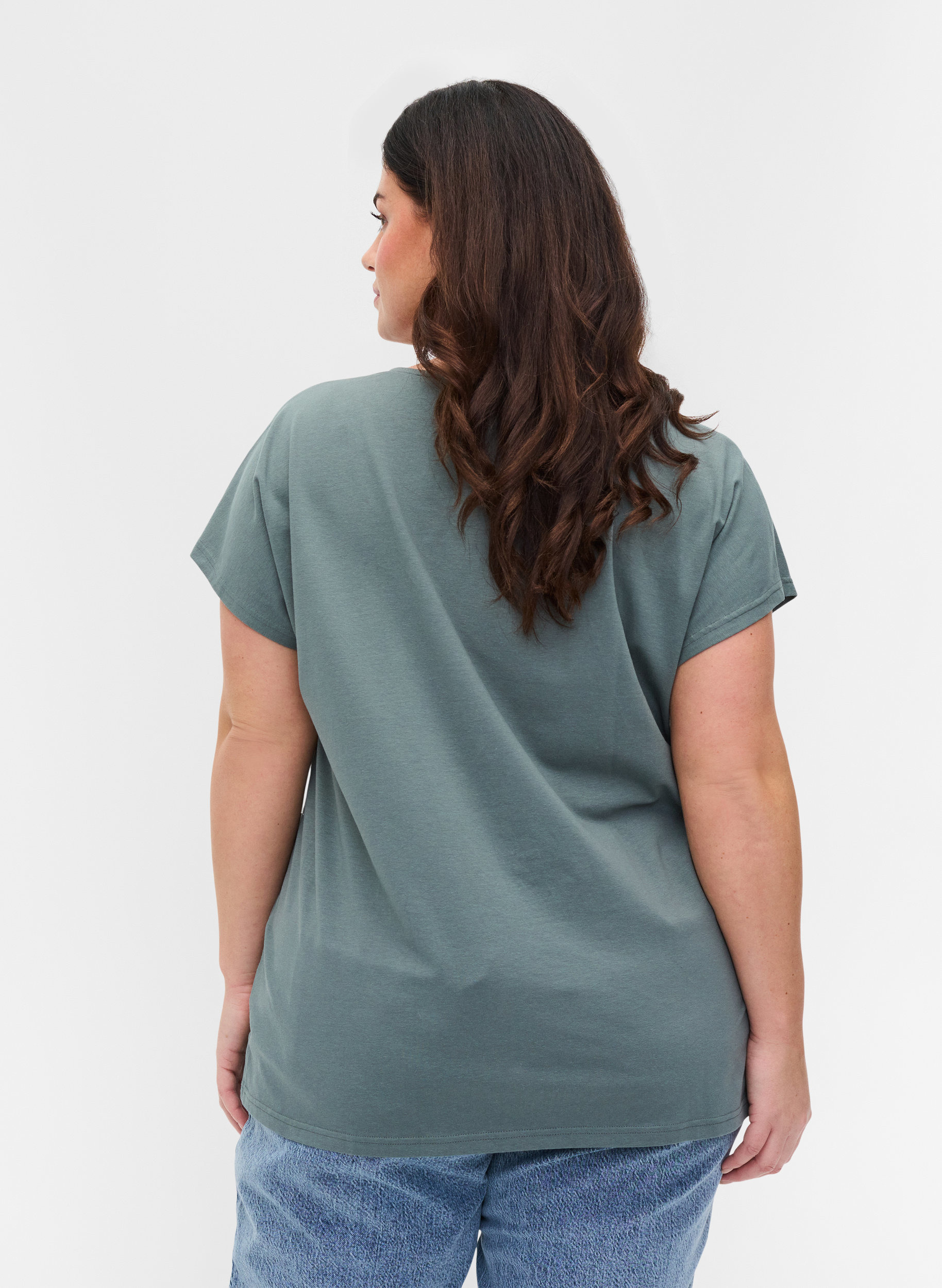 T-Shirt aus Baumwolle mit kurzen Ärmeln, Balsam Green Solid, Model image number 1