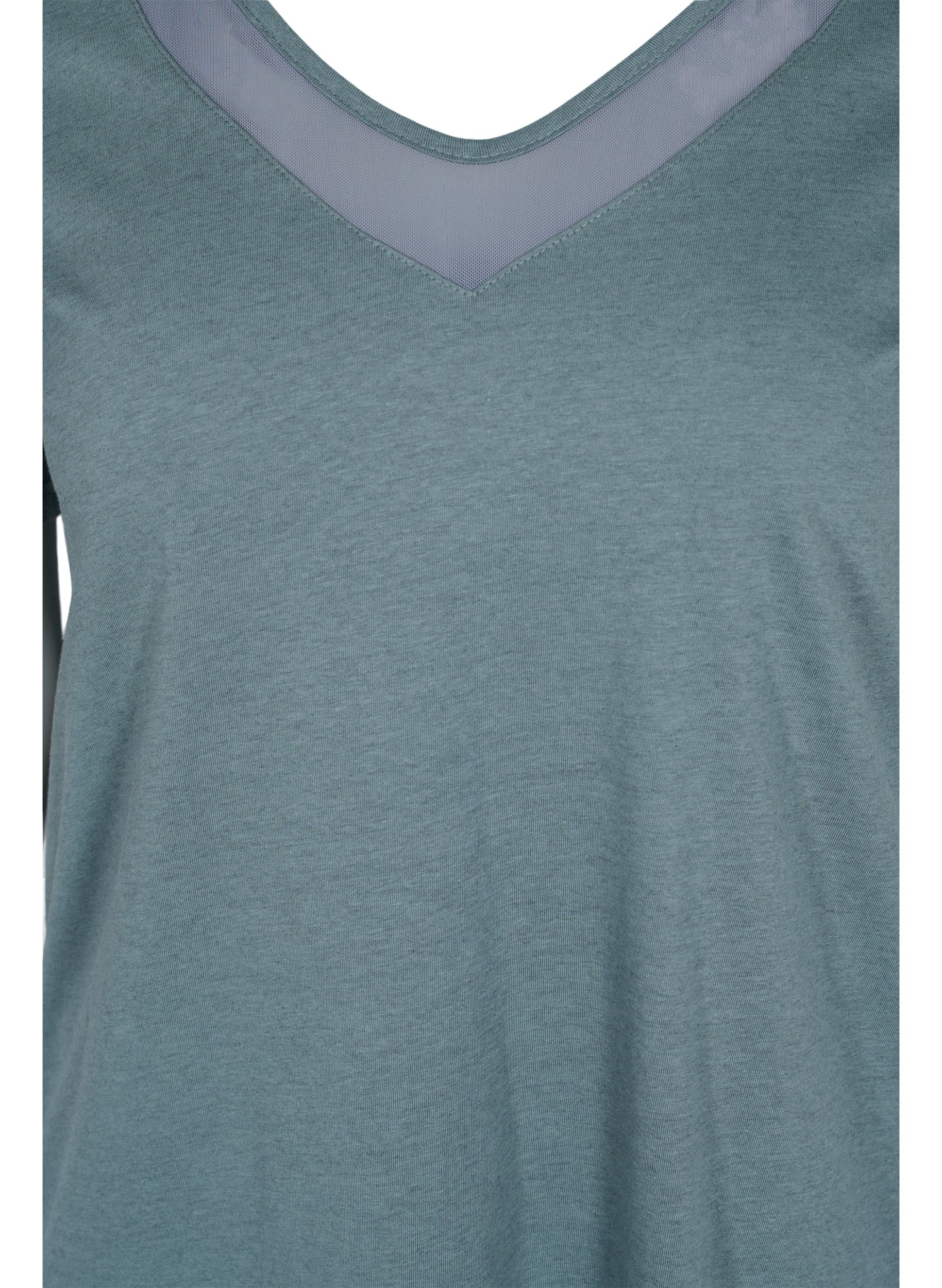 Kurzarm T-Shirt mit V-Ausschnitt und Mesh, Balsam Green, Packshot image number 2