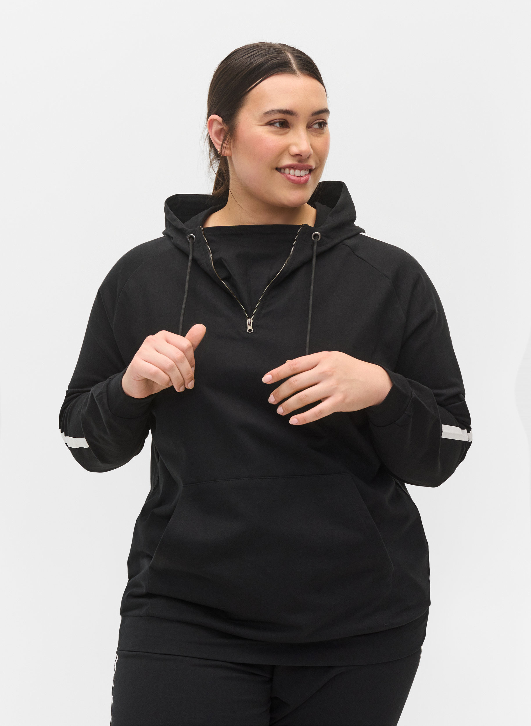 Sweatshirt mit Kapuze und Reißverschluss, Black, Model image number 0