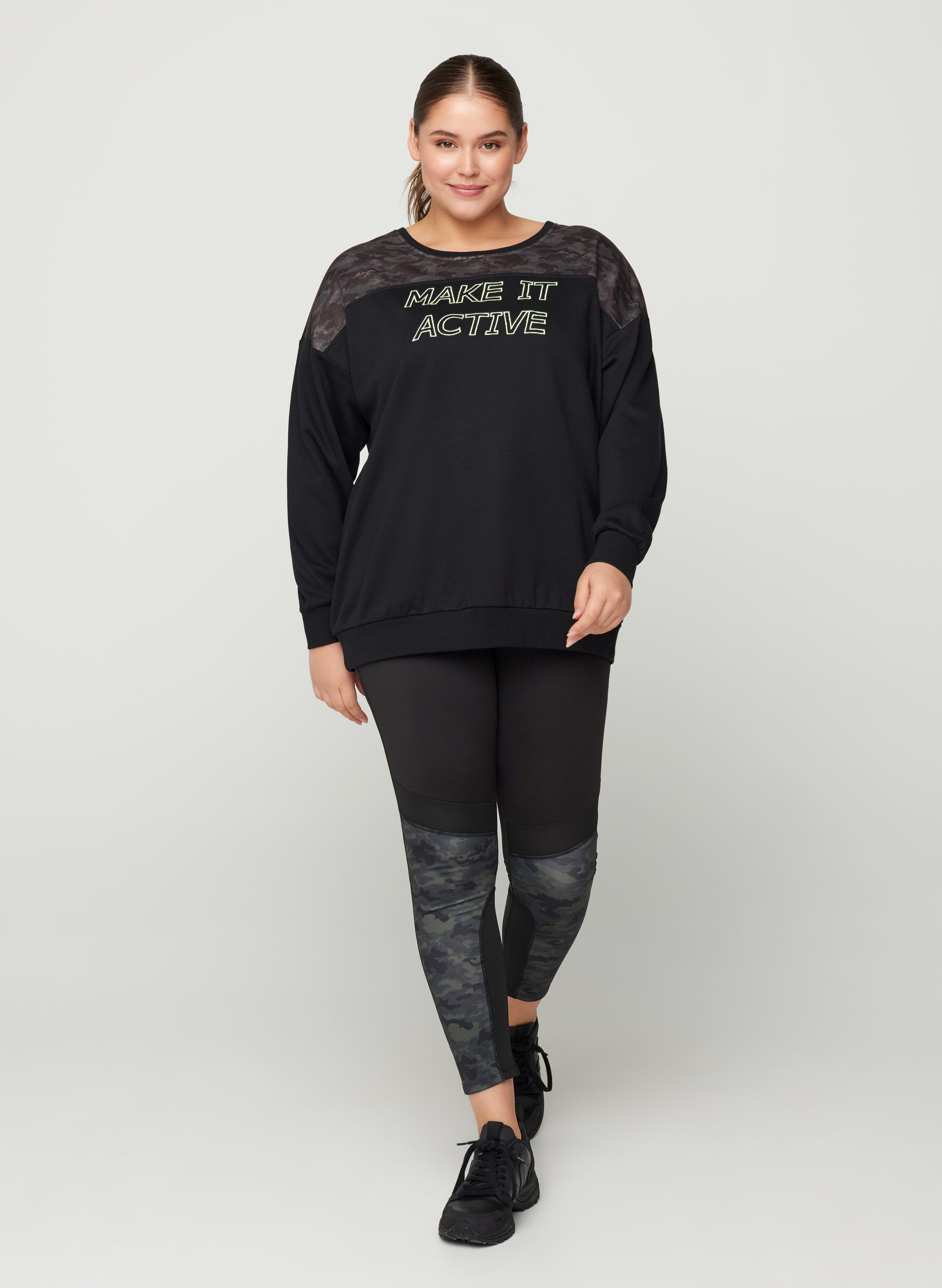 Sweatshirt mit Printdetails, Black, Model image number 2