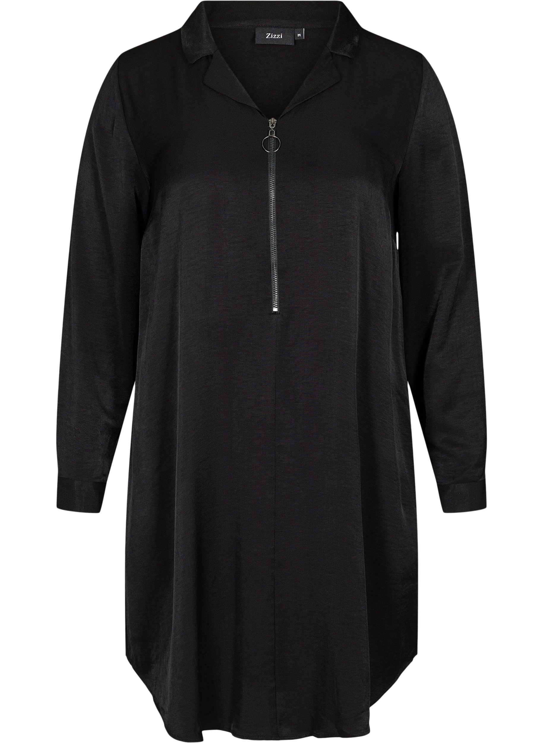 Langarm Kleid mit Kragen und Reißverschluss, Black, Packshot image number 0