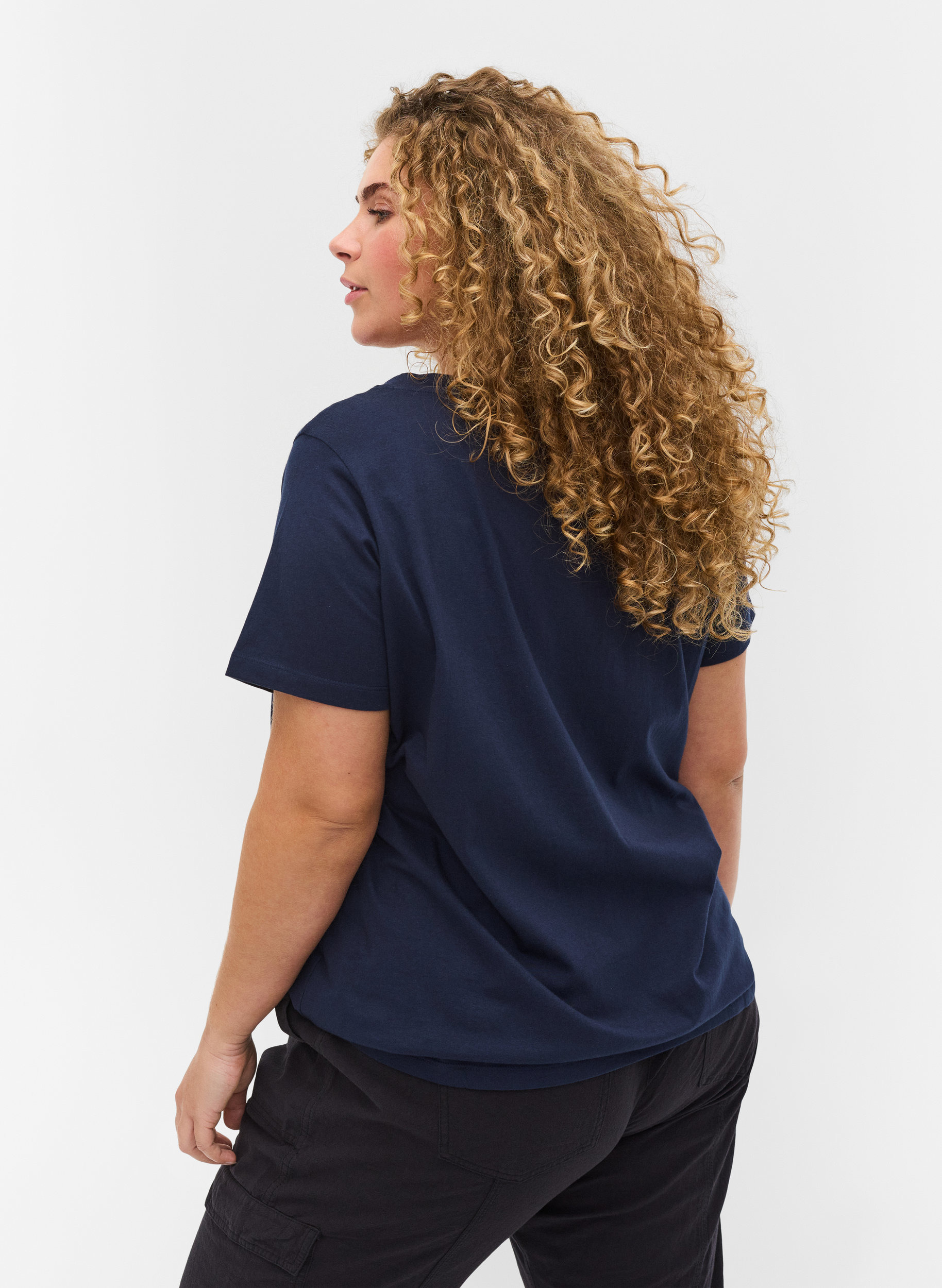 T-Shirt aus Bio-Baumwolle mit Schnurdetails, Navy Blazer, Model image number 1