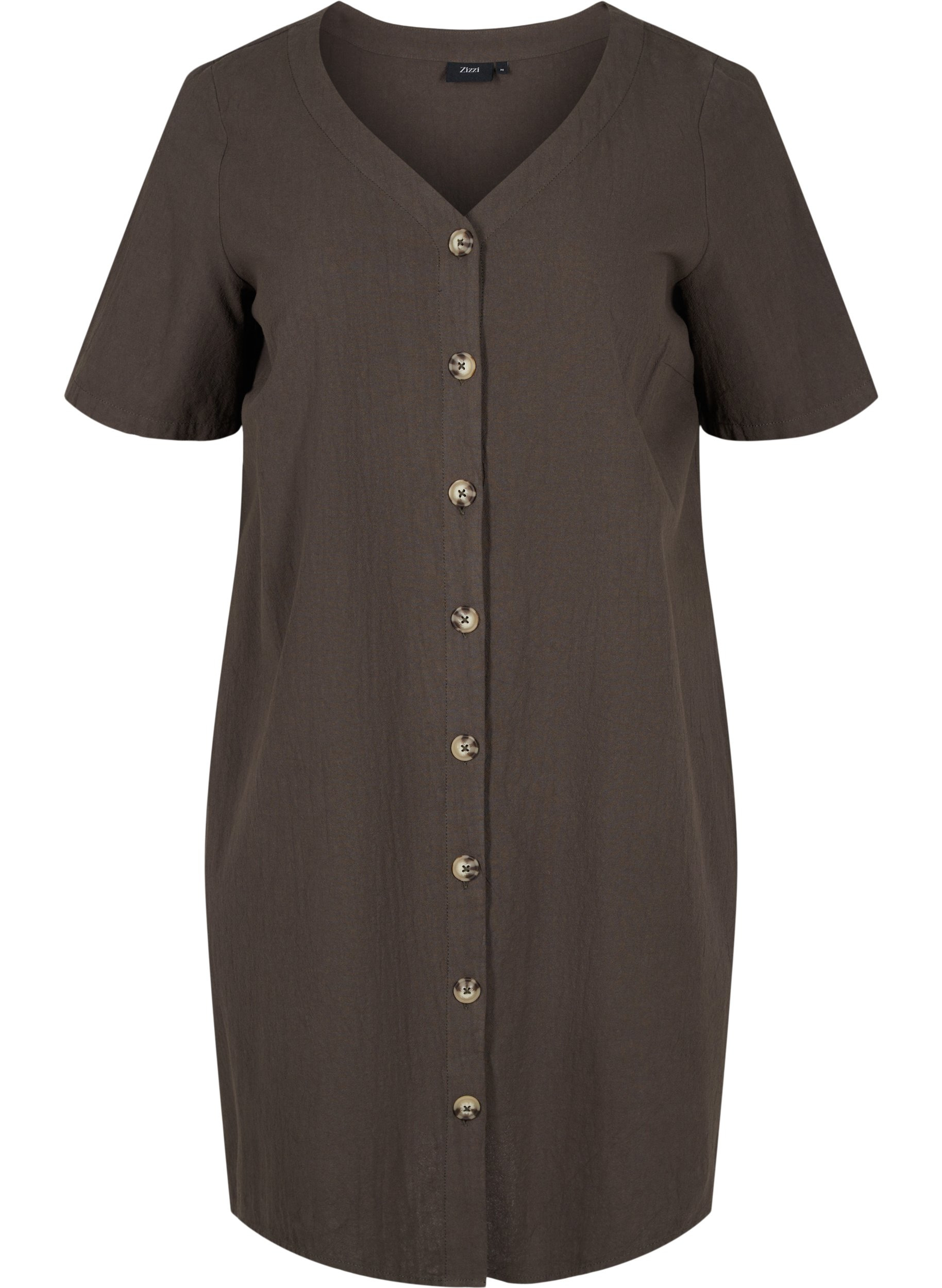 Kurzarm Kleid aus Baumwolle mit Knöpfen, Khaki Green, Packshot image number 0