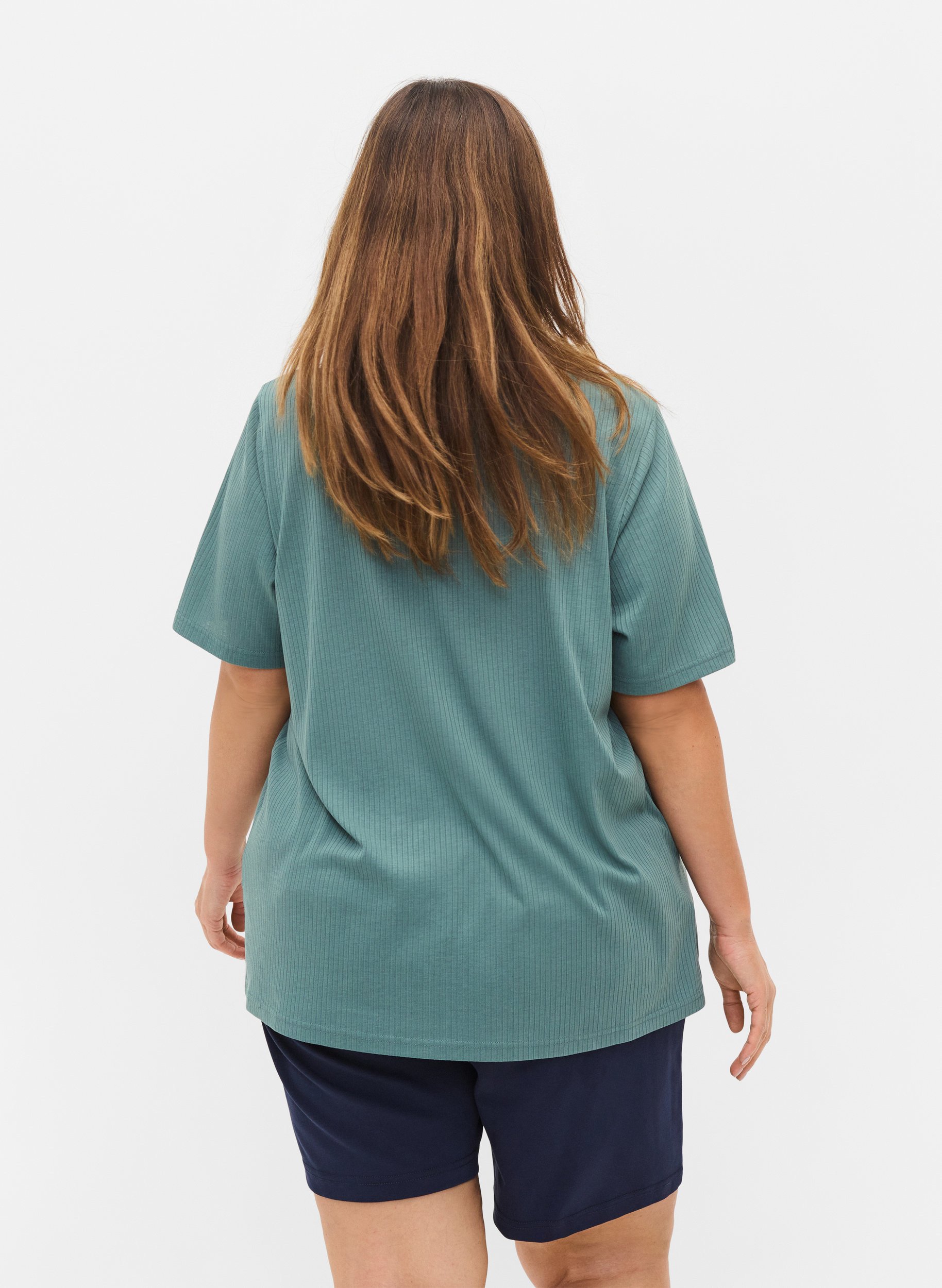 Kurzarm T-Shirt in Rippqualität, Goblin Blue, Model