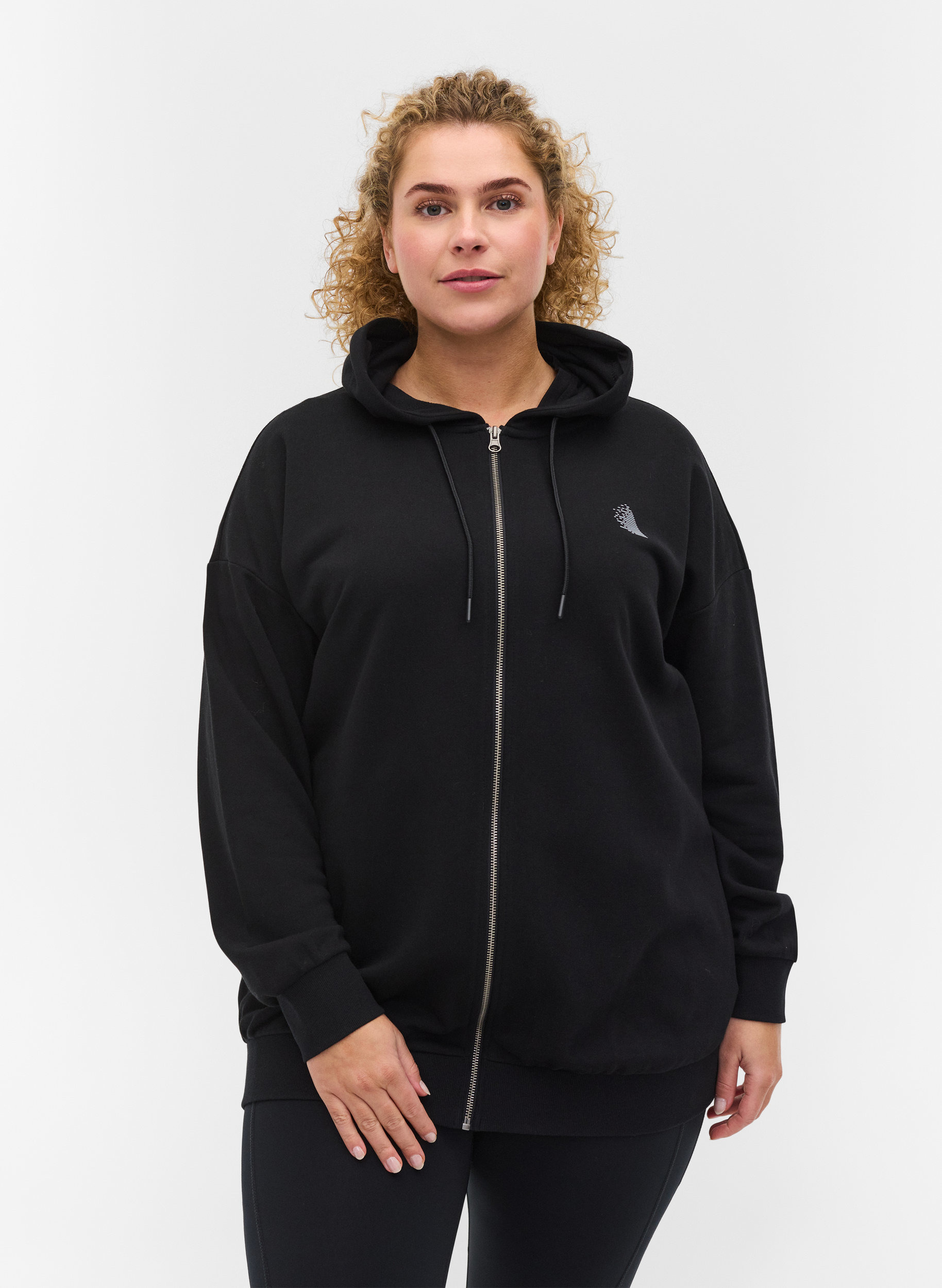 Langarm Sweatshirt mit Kapuze und Print, Black Human, Model