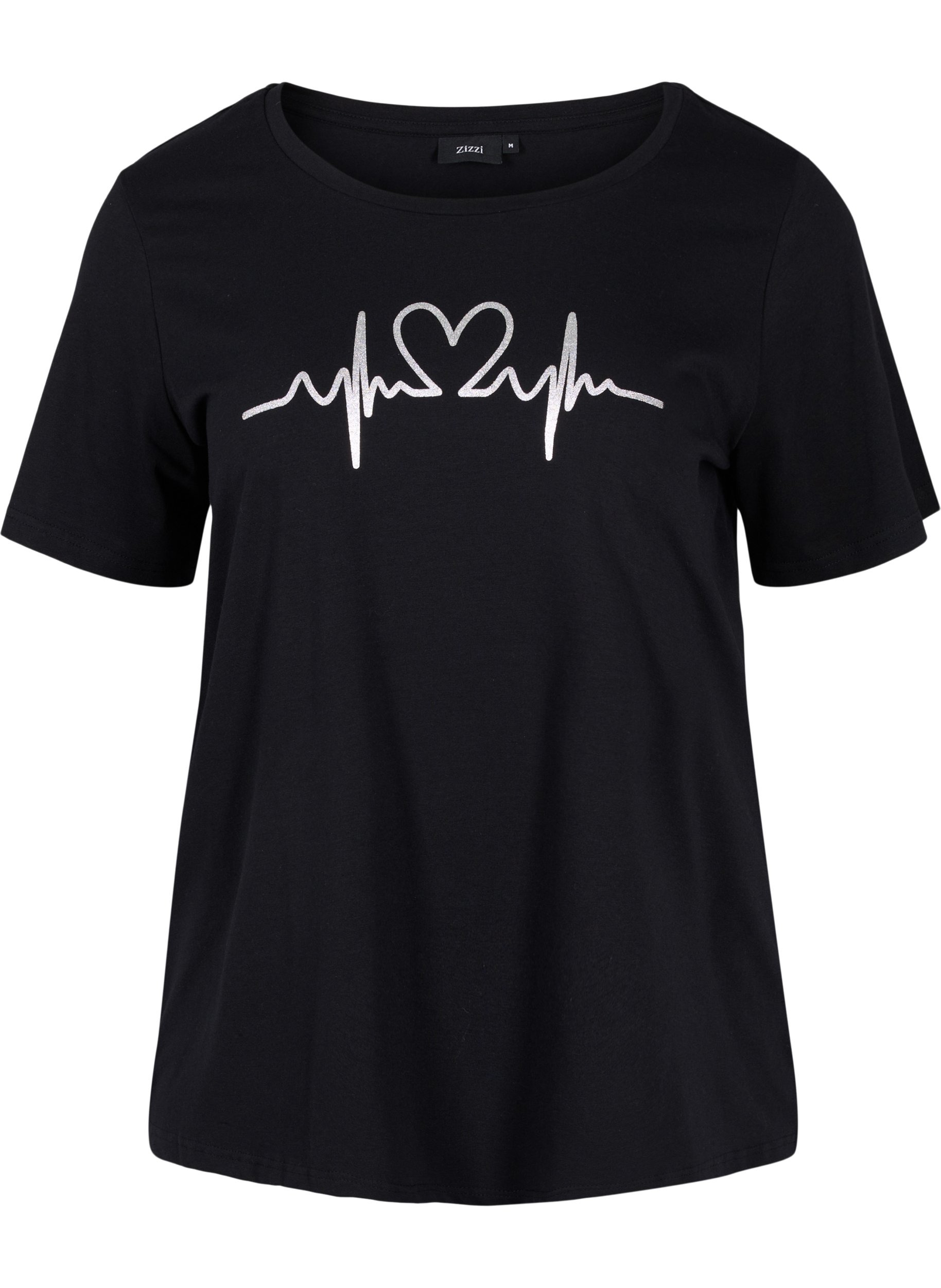 Schlaf-T-Shirt mit kurzen Ärmeln und Print, Black HEARTBEAT, Packshot image number 0