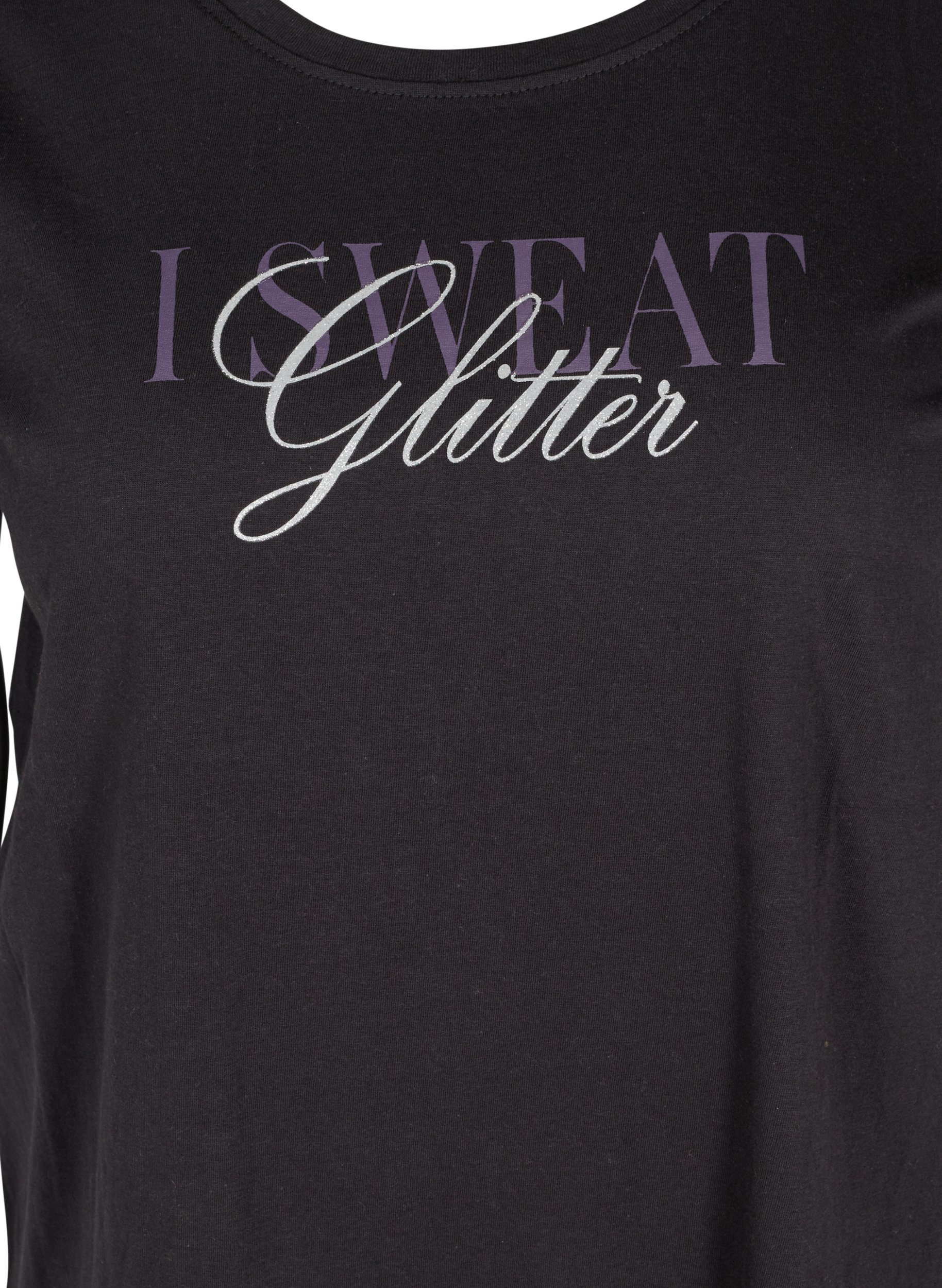 Trainings-T-Shirt mit Print, Black Glitter, Packshot image number 2