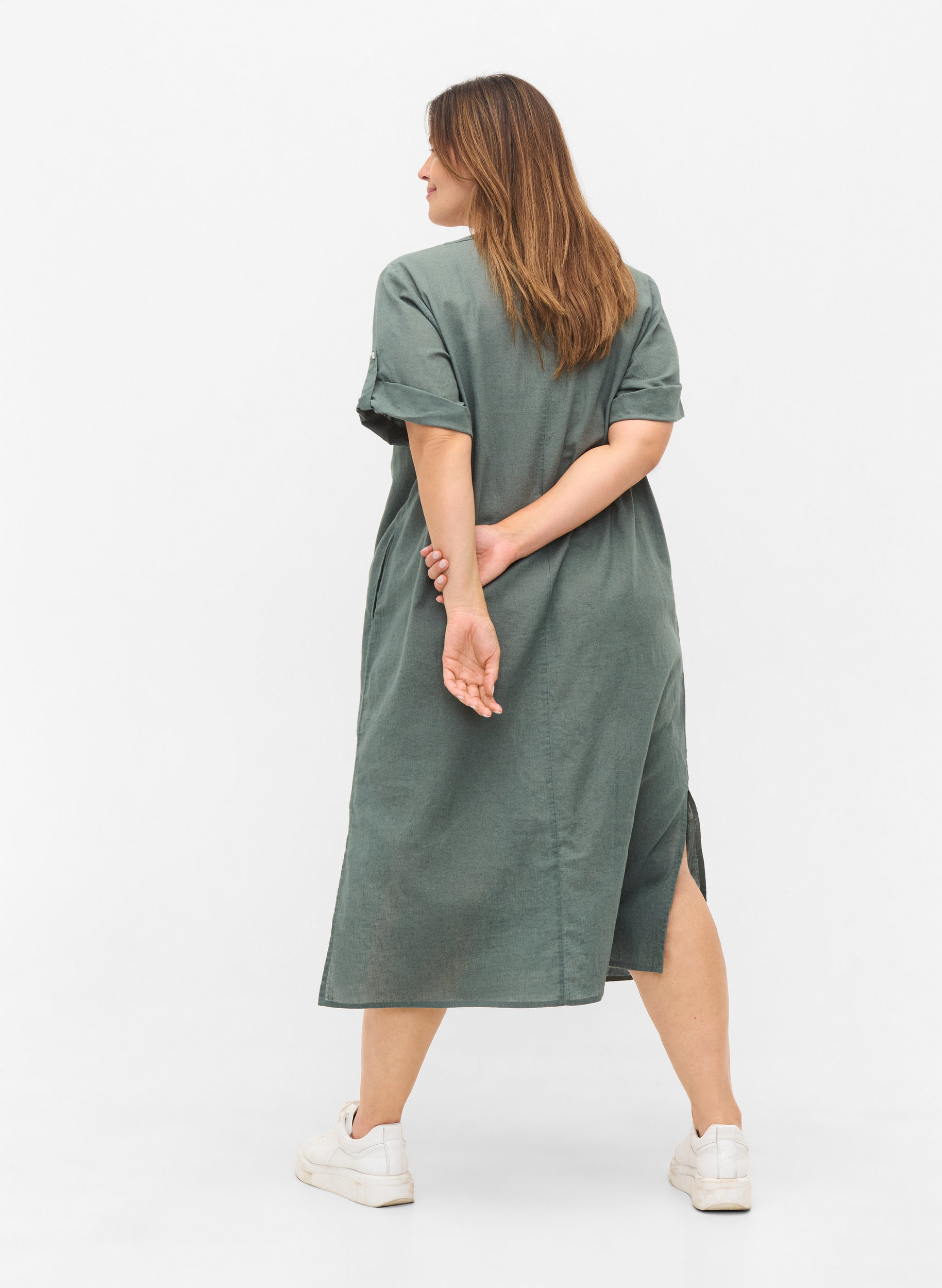 Langes kurzärmeliges Hemdkleid, Balsam Green, Model image number 1