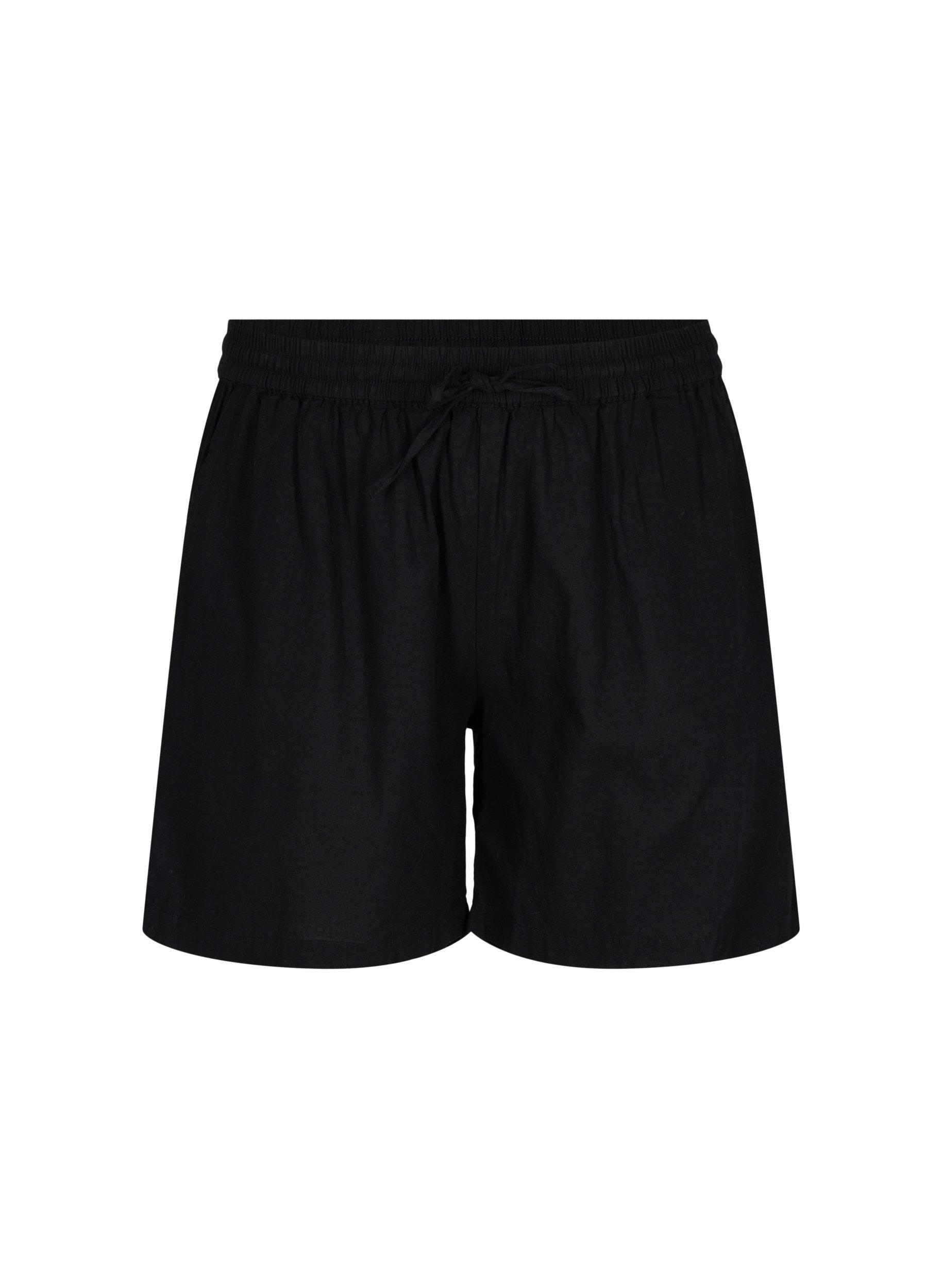 Lockere Shorts aus einer Baumwollmischung mit Leinen, Black, Packshot