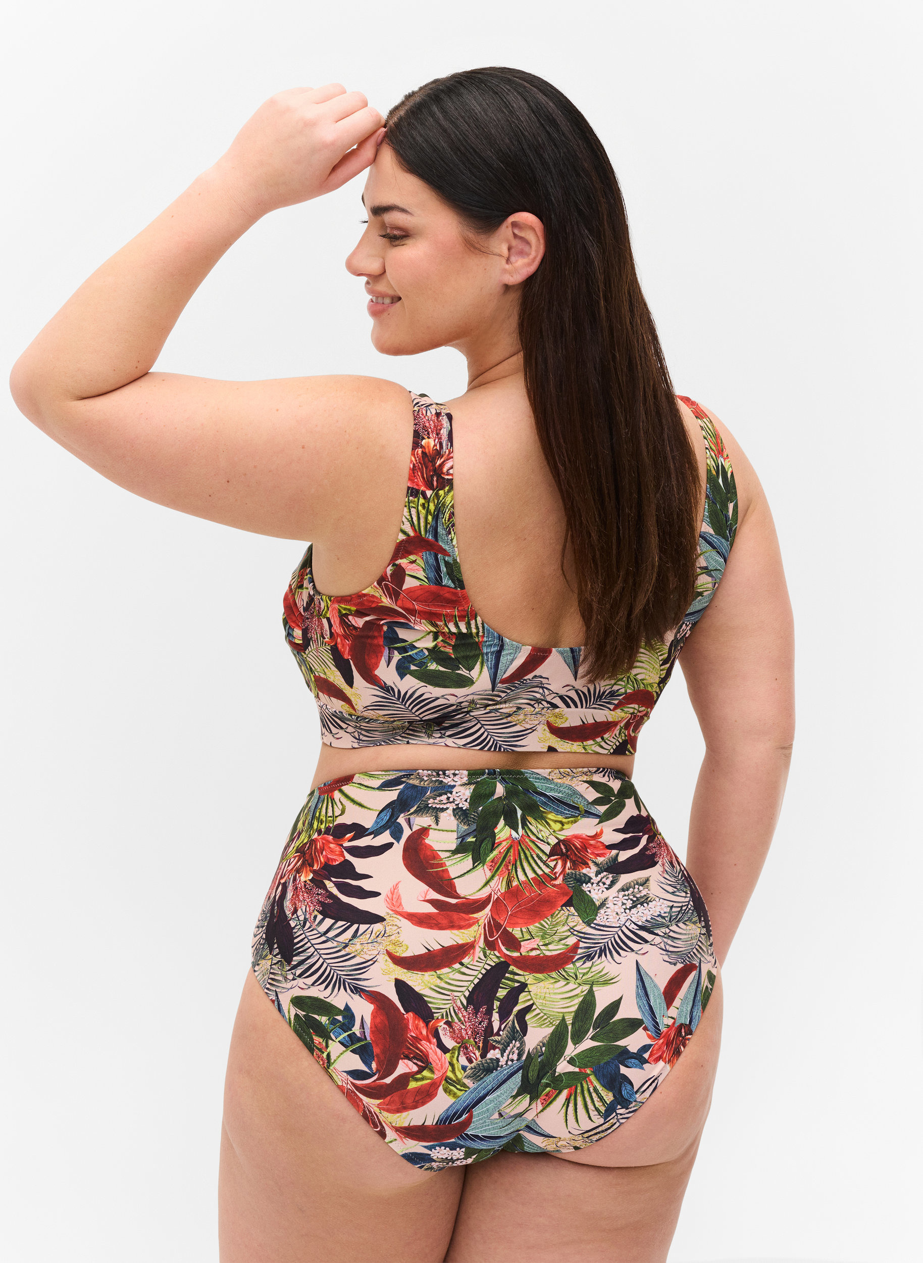 Hochtailliertes Bikiniunterteil mit Print, Palm Print, Model