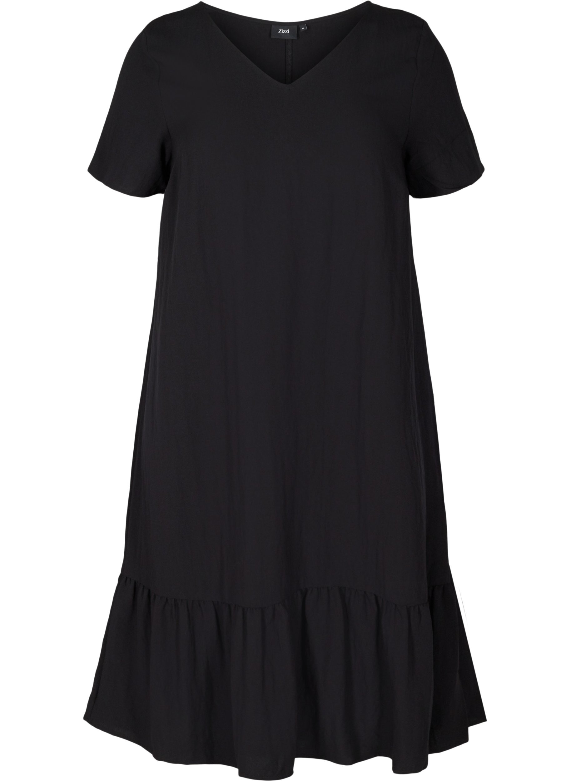Kurzarm Viskosekleid mit V-Ausschnitt, Black, Packshot image number 0