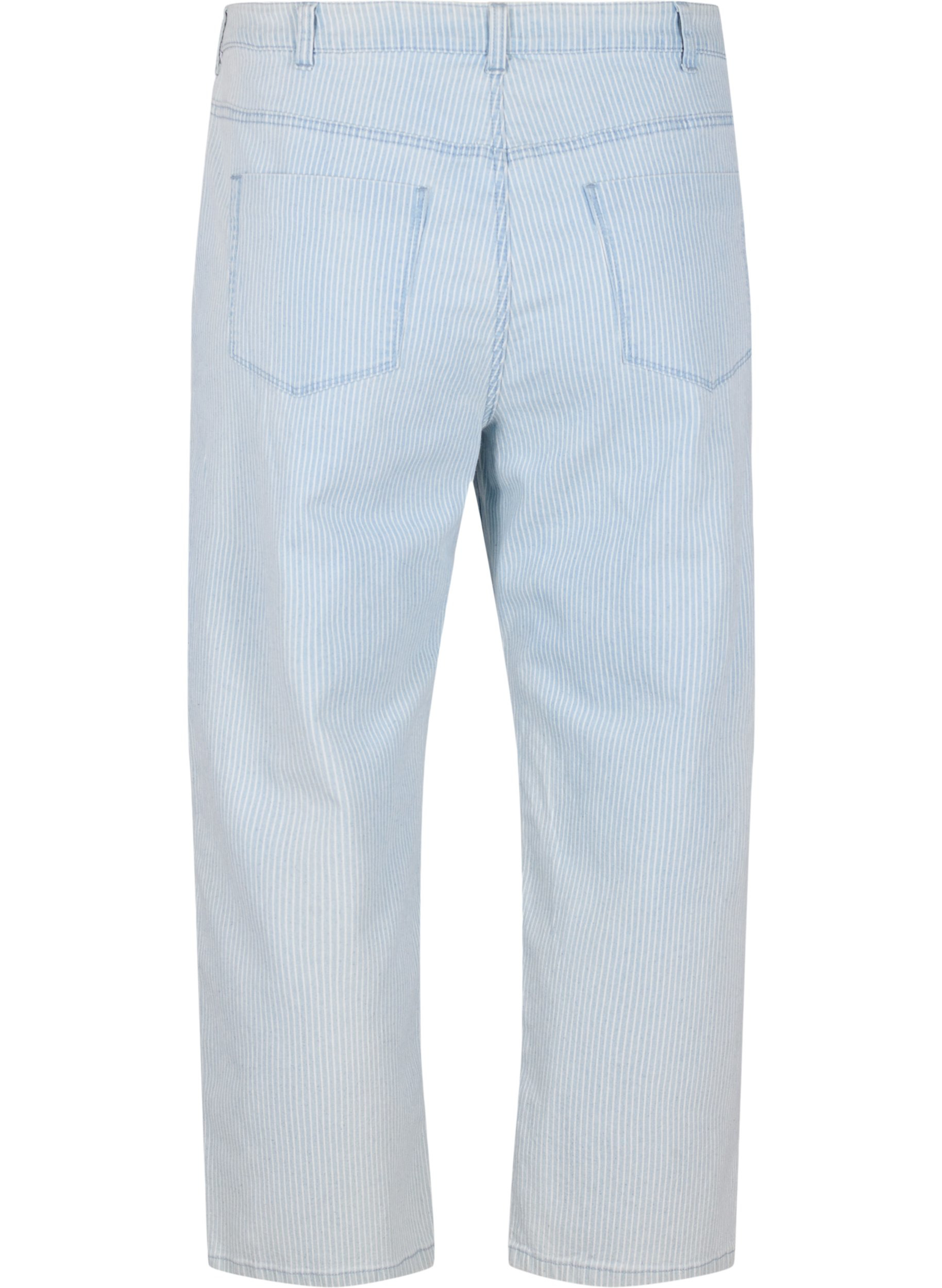 Straight Jeans mit Knöchellänge und Streifen, Light Blue Stripe, Packshot image number 1