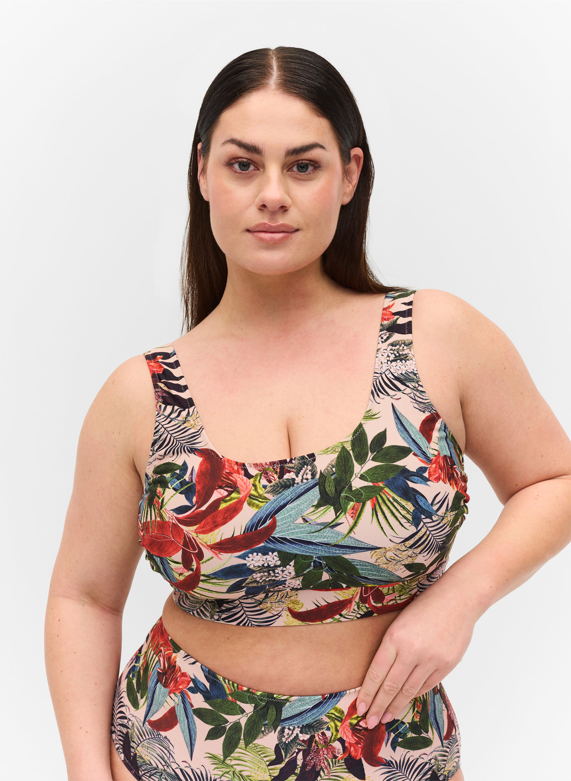 Bikini-Top mit Rundhalsausschnitt, Palm Print, Model
