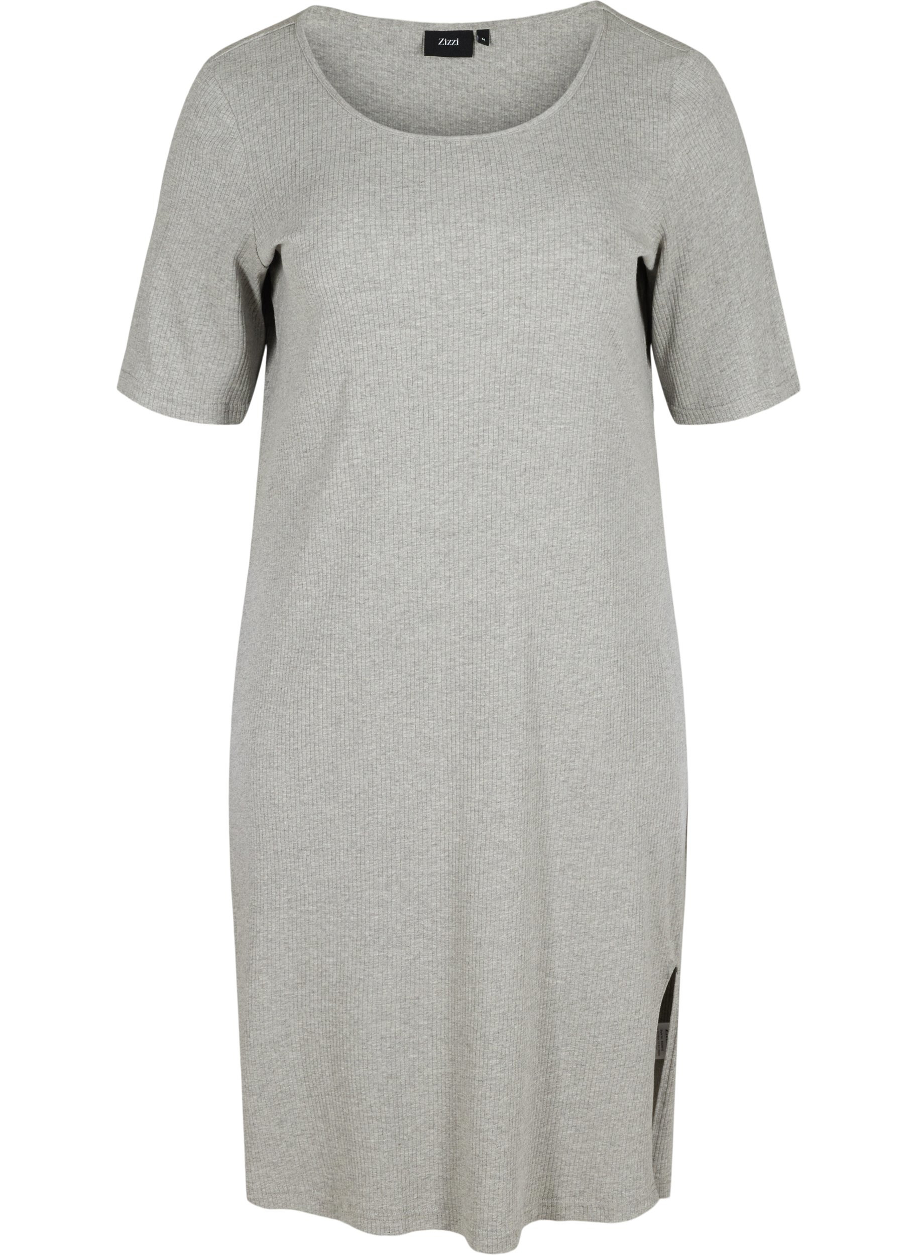 Kurzarm Kleid aus Ripp, Light Grey Melange, Packshot image number 0