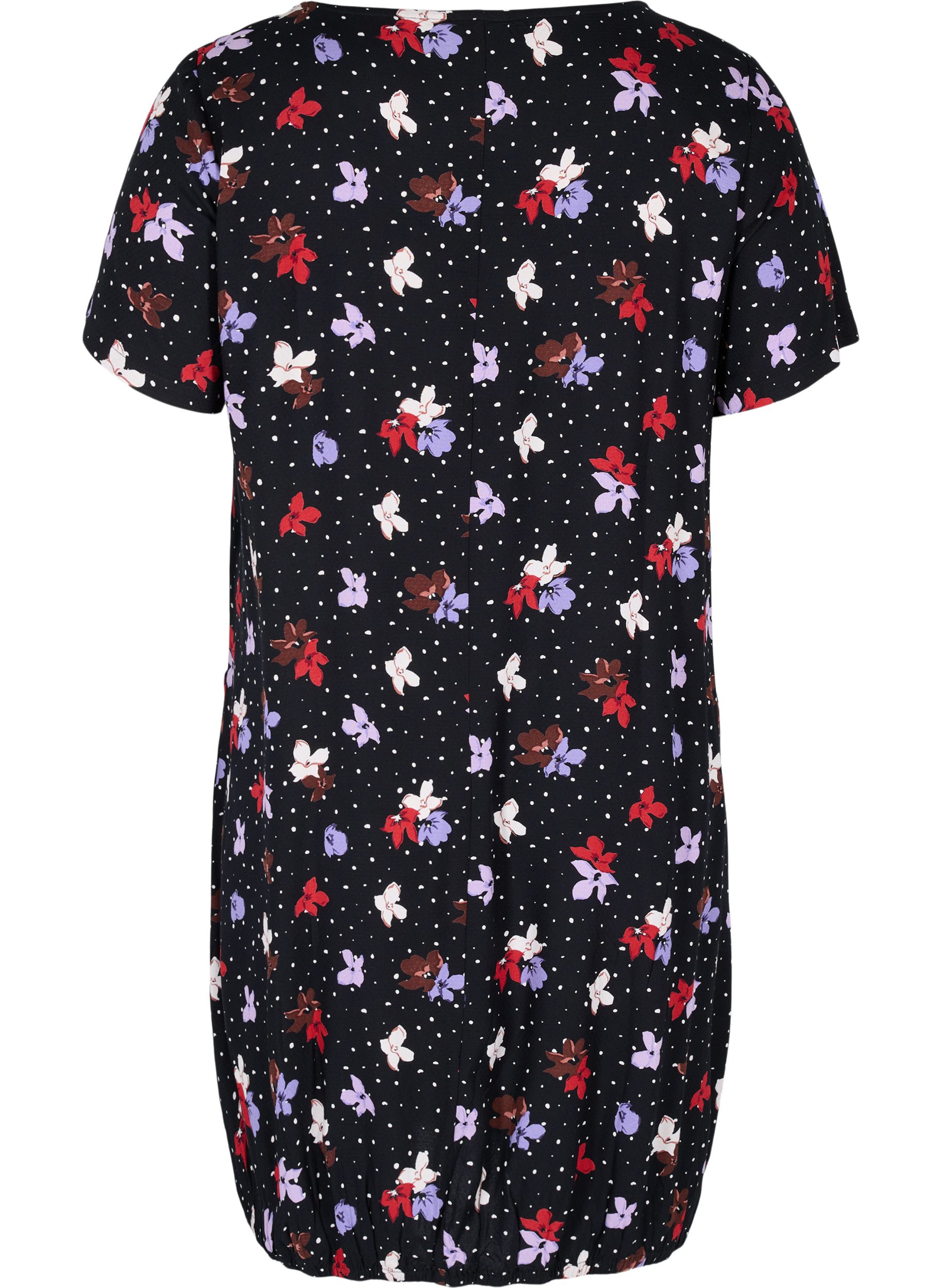 Kurzarm Viskosekleid mit Print, Black Dot Flower, Packshot image number 1