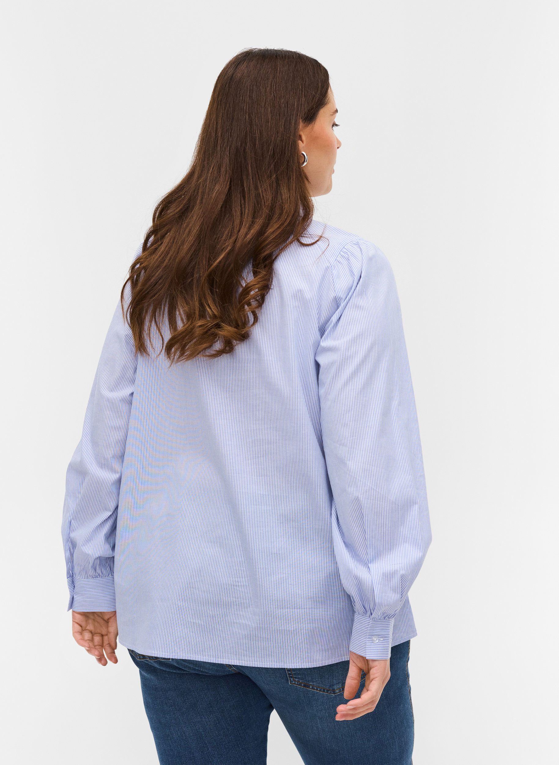 Gestreifte Bluse aus Baumwolle, White/Blue stripe, Model