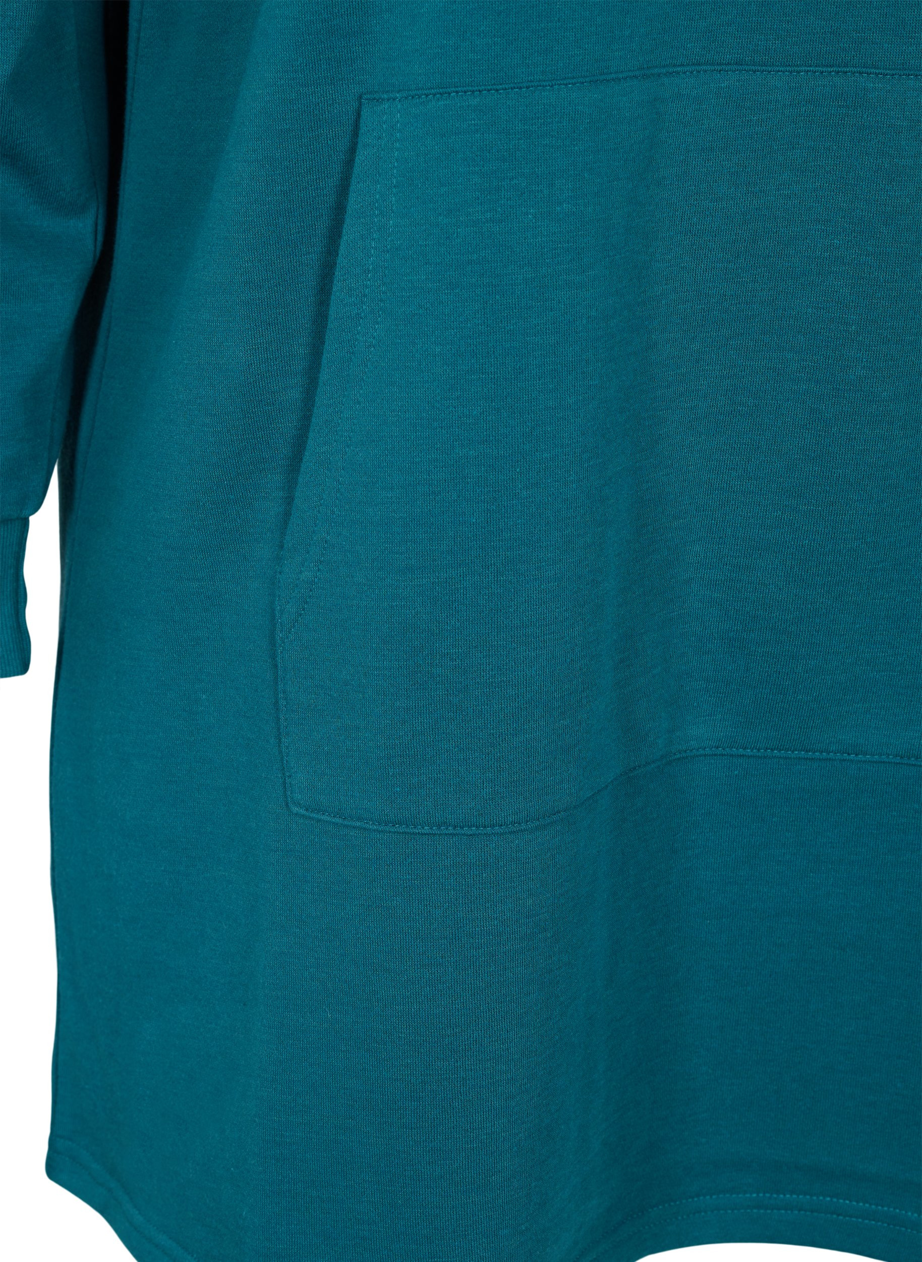 Langes Sweatshirt mit Kapuze und sportlichen Details, Deep Teal, Packshot image number 3
