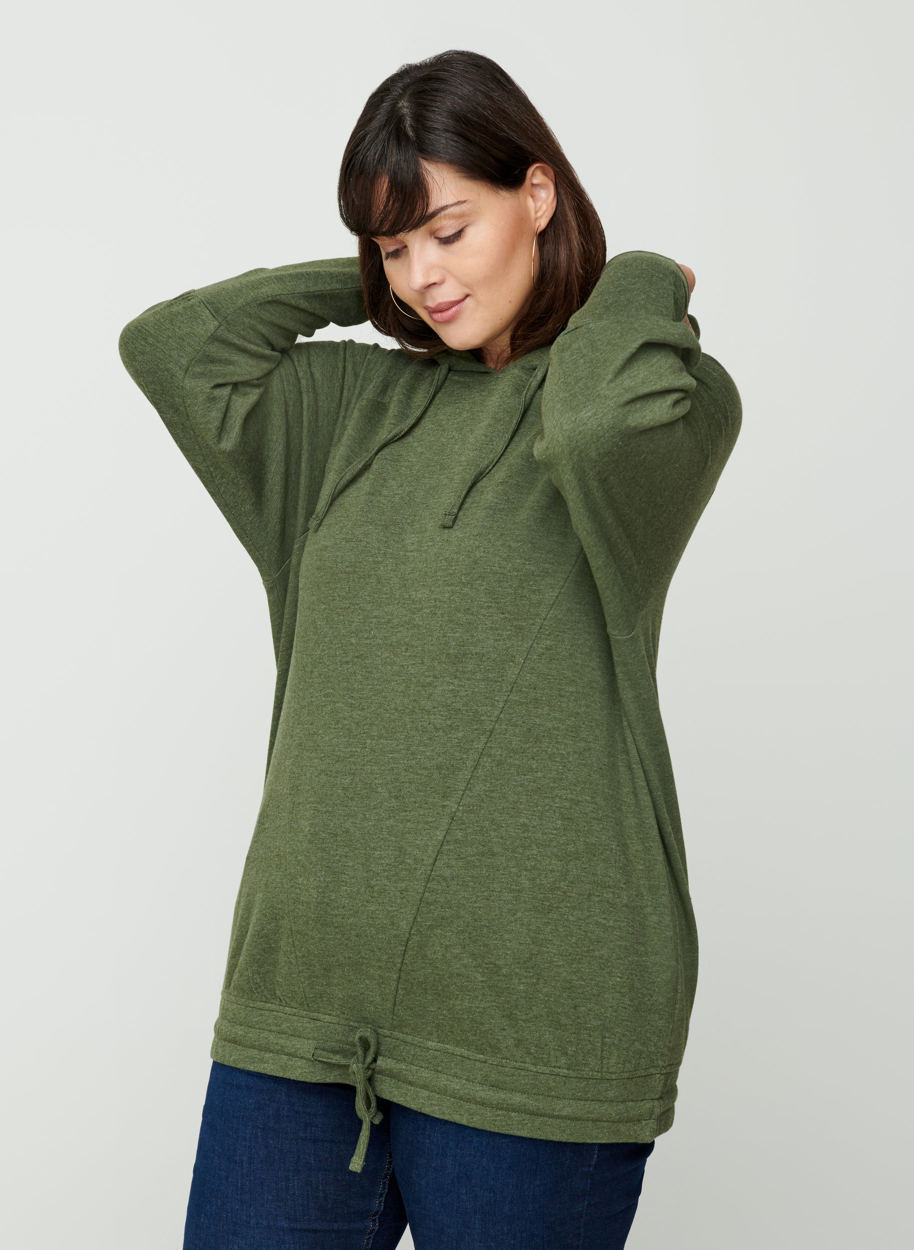 Sweatshirt mit justierbarem Bund, Rifle Green Mel., Model image number 0