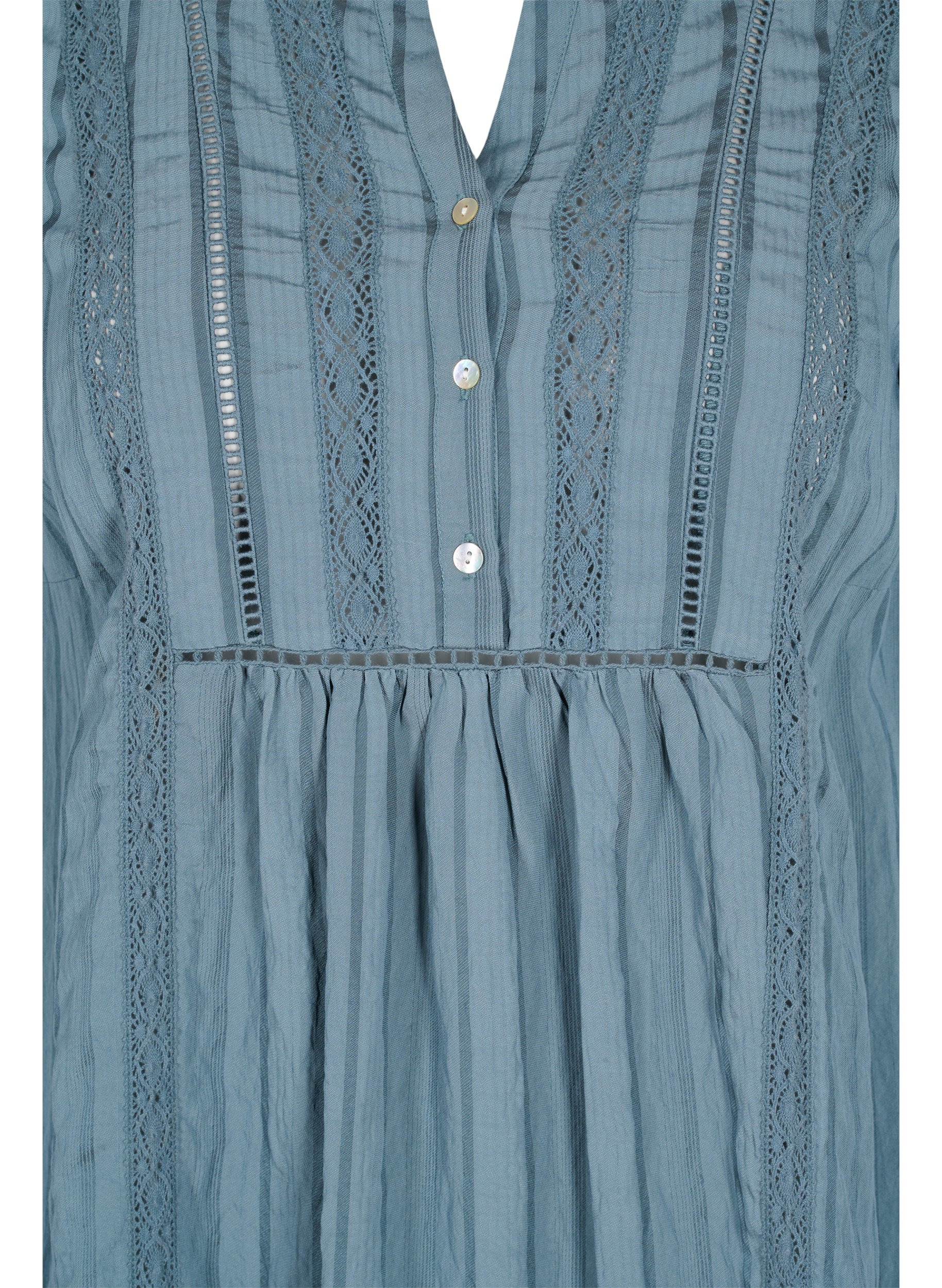 gestreiftes Viskose Kleid mit Spitzenbändern, Goblin Blue, Packshot image number 2