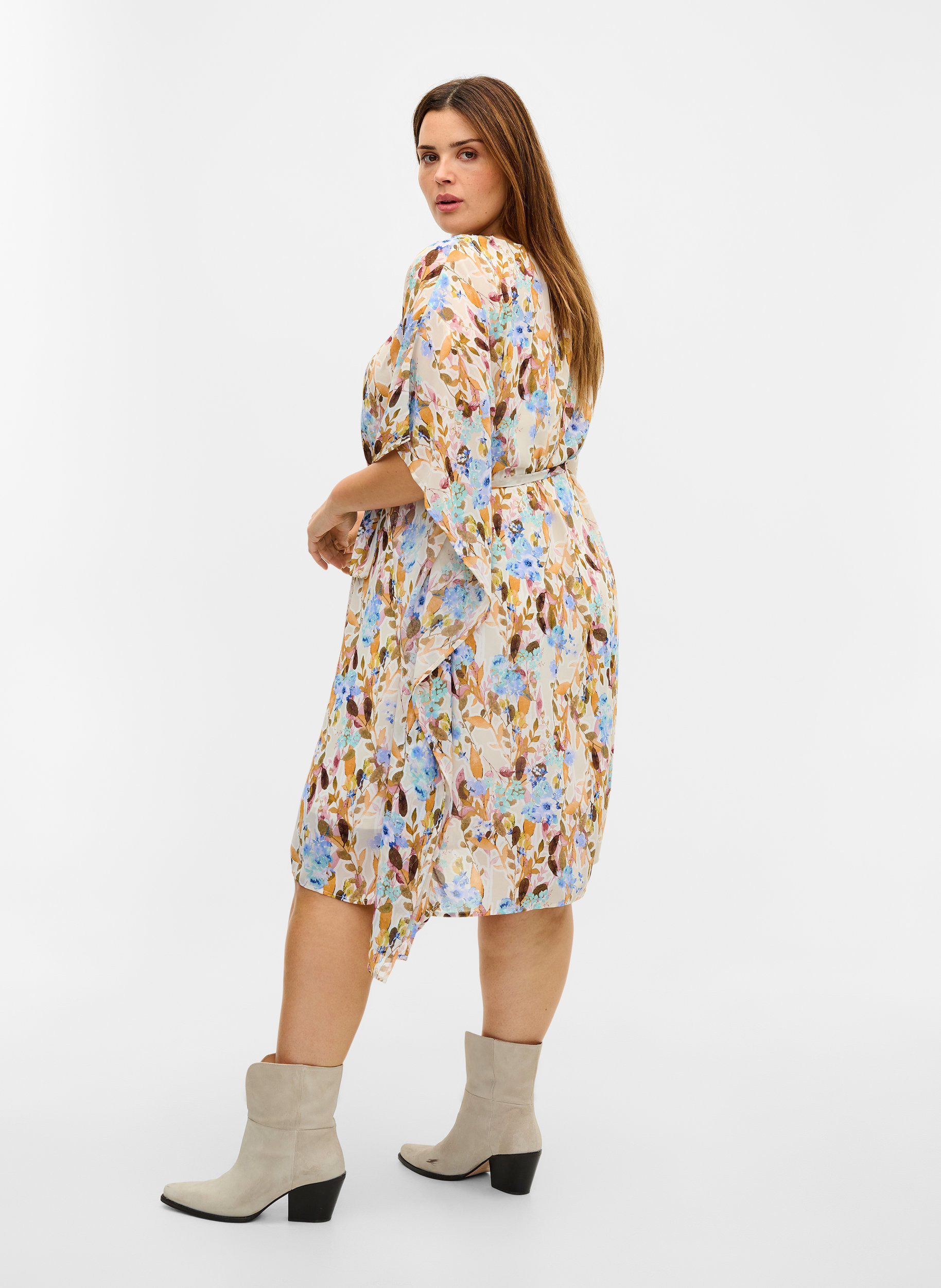 Kleid mit Blumenprint und Bindeband, Humus Flower AOP, Model image number 1
